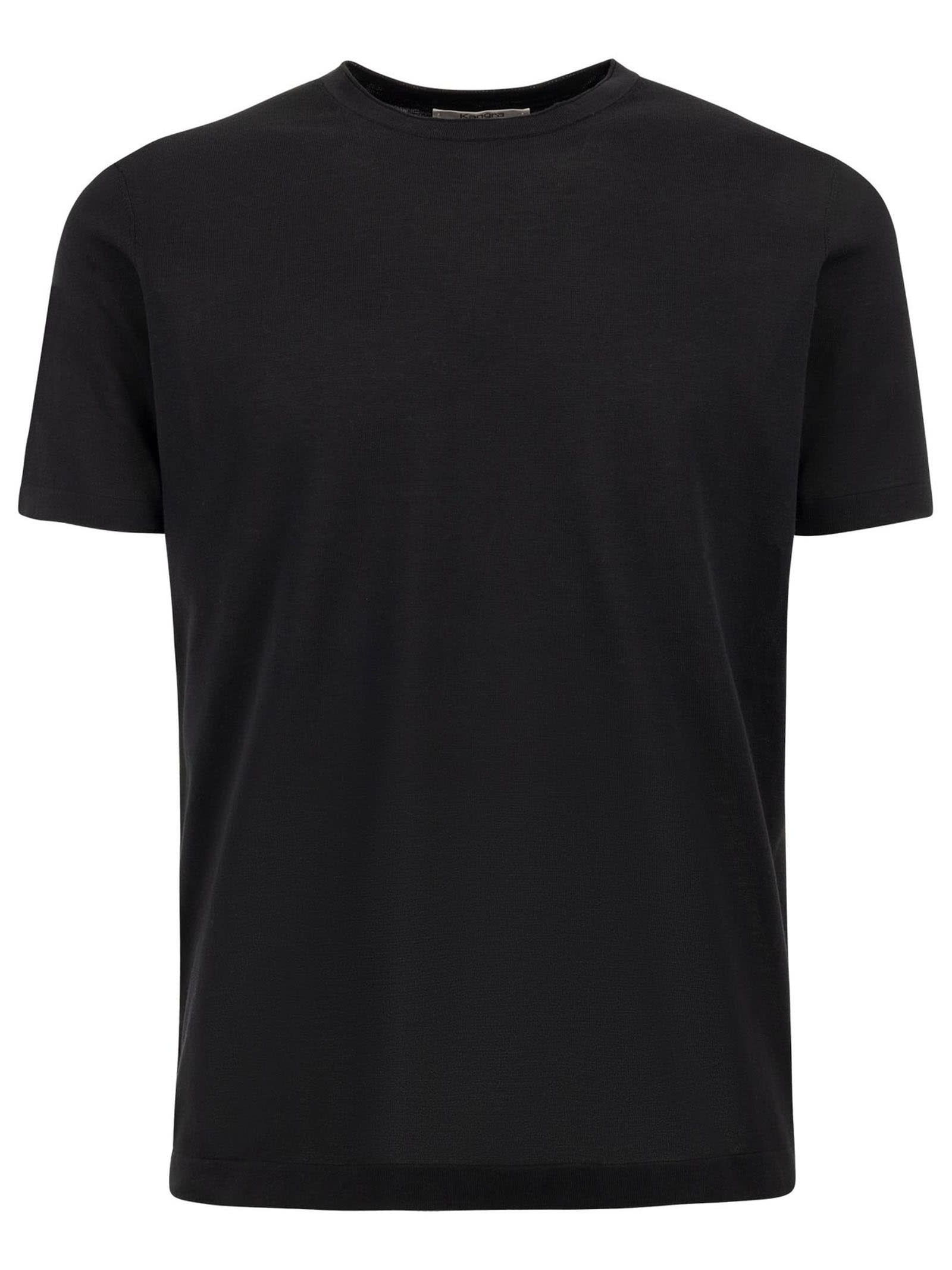 Shop Kangra Black Cotton Ribbed T-shirt