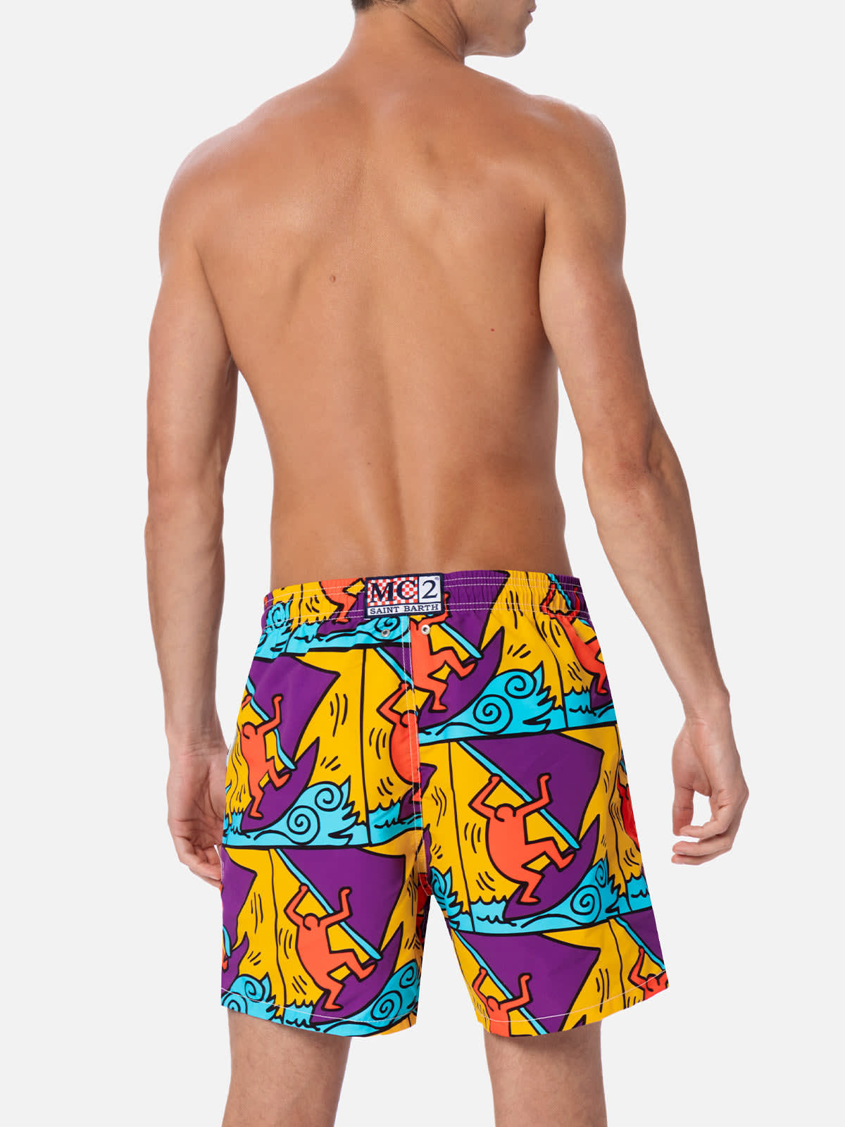 MC2 SAINT BARTH MAN MID-LENGTH GUSTAVIA SWIM-SHORTS WITH KEITH HARING DESIGN PLACED PRINT KEITH HARING SPECIAL EDITI 