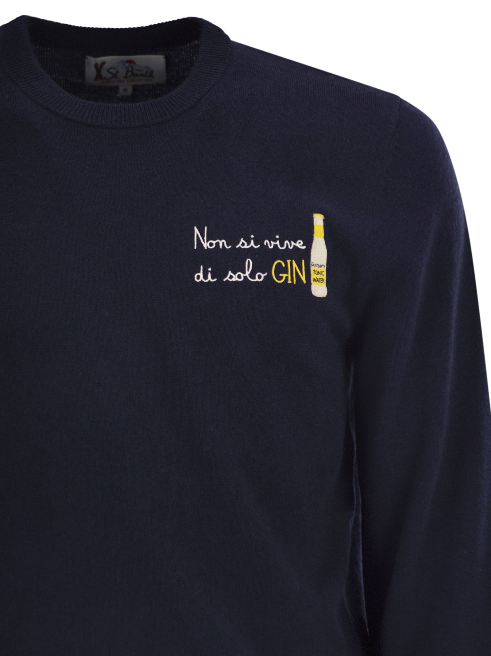 Mc2 Saint Barth Heron - Crew Neck Jumper With Embroidery On The Chest In Blue
