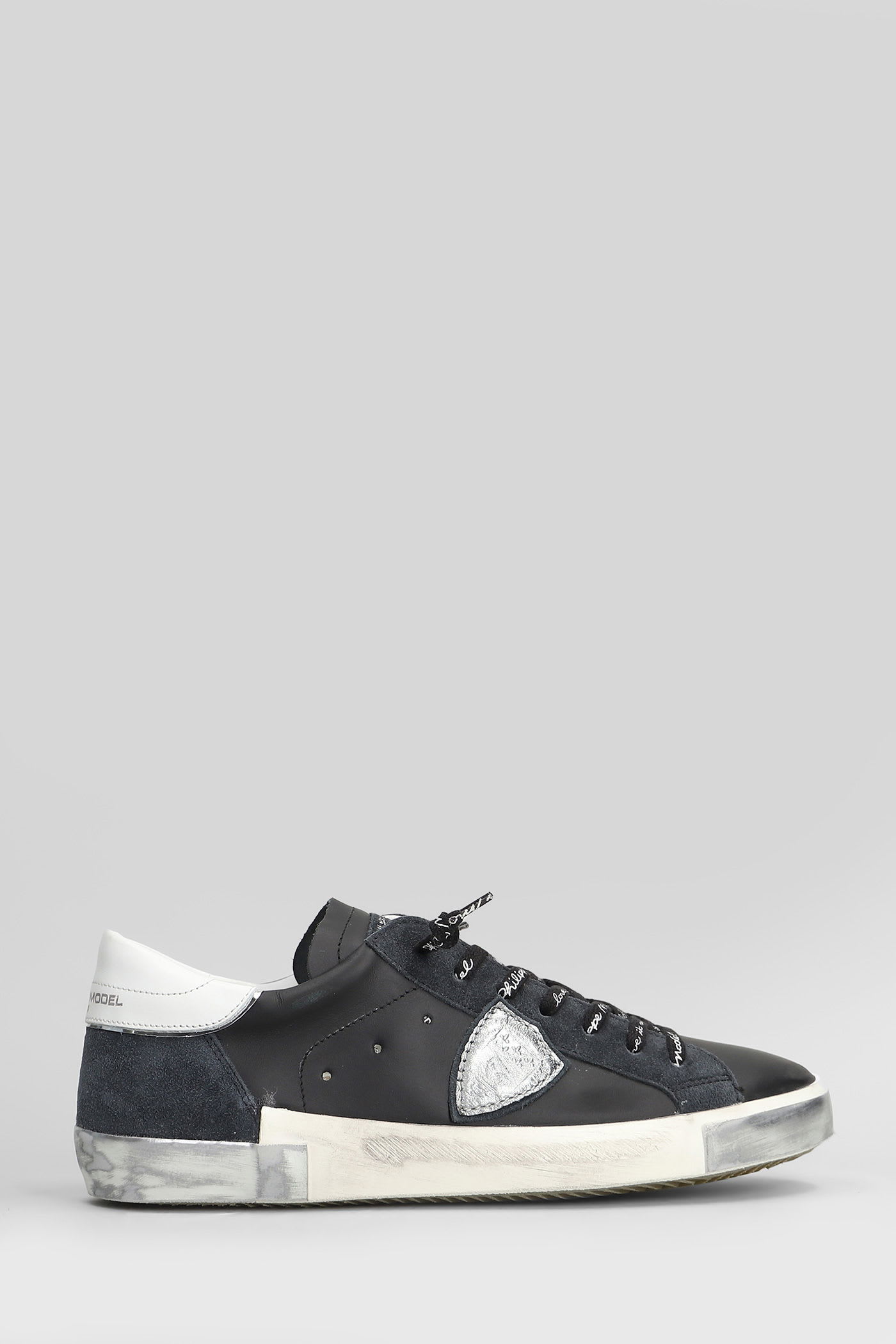 Philippe Model Prsx Low Sneakers In Black Suede And Leather In Black