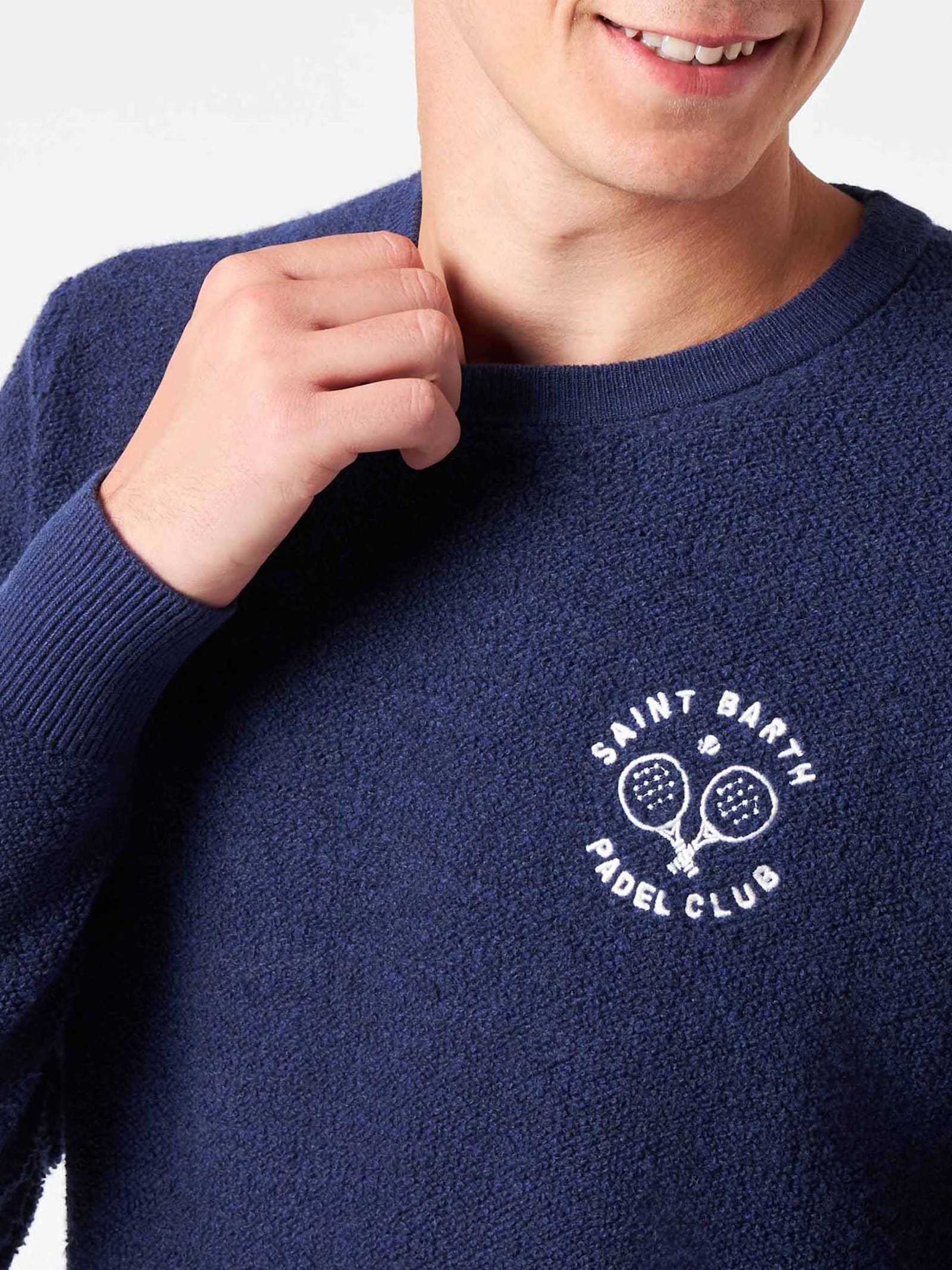 MC2 Saint Barth Crewneck Bluette Bouclé Heorn Sweater With Saint Barth Padel Club Embroidery