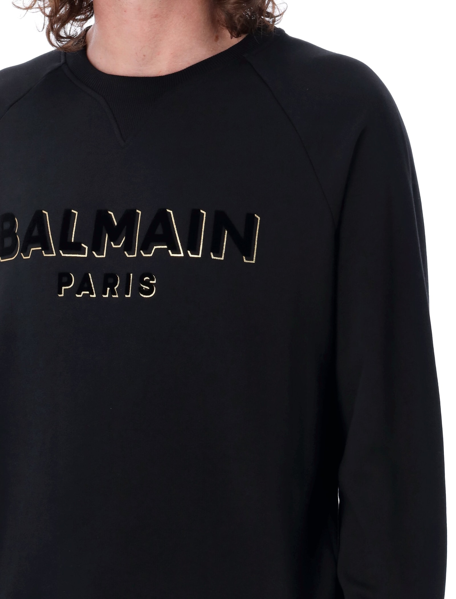 Shop Balmain Crewneck Logo Flock In Nero