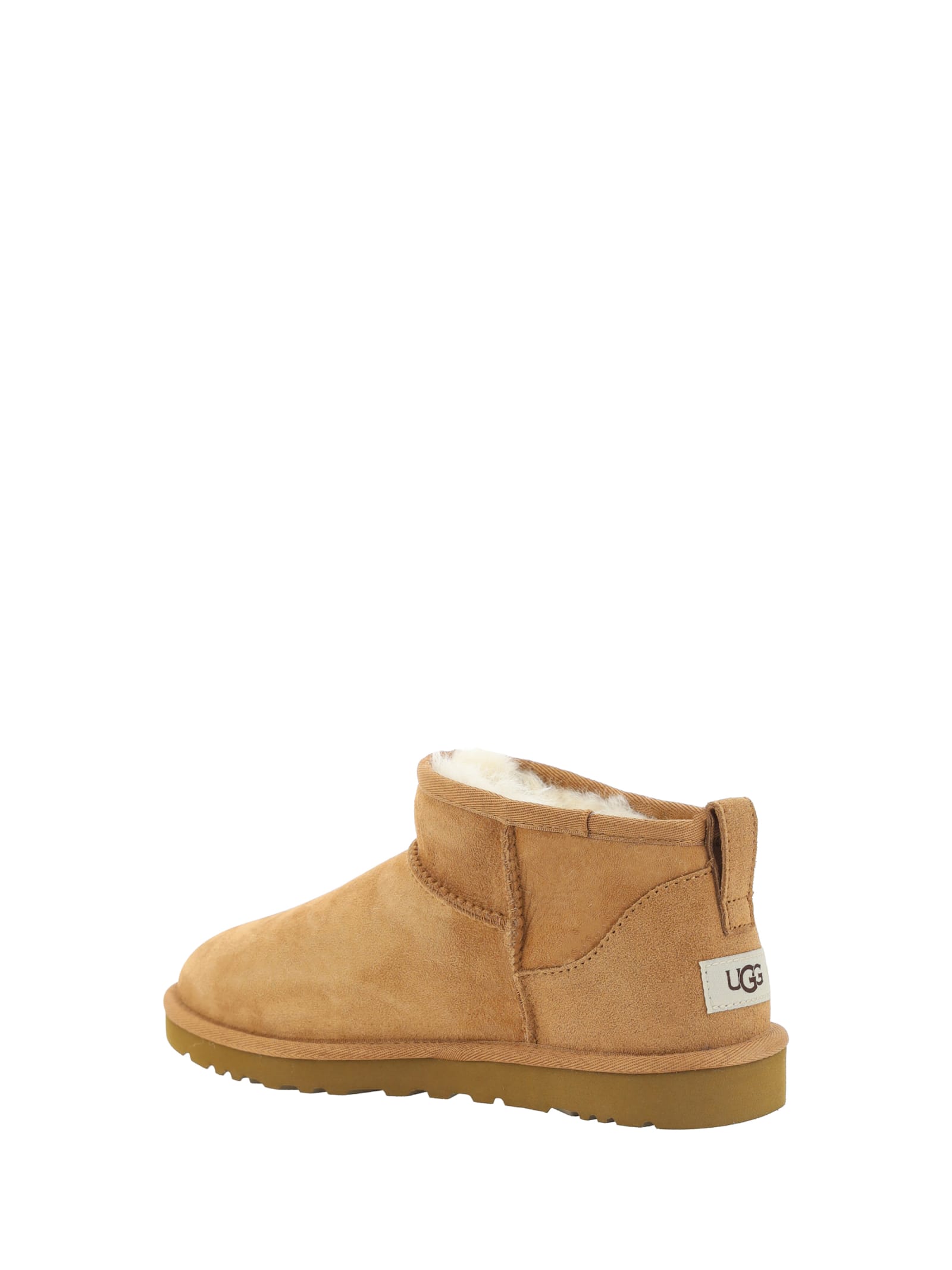 Ugg Classic Ultra Mini Low Heels Ankle Boots In Leather Color Suede In Chestnut