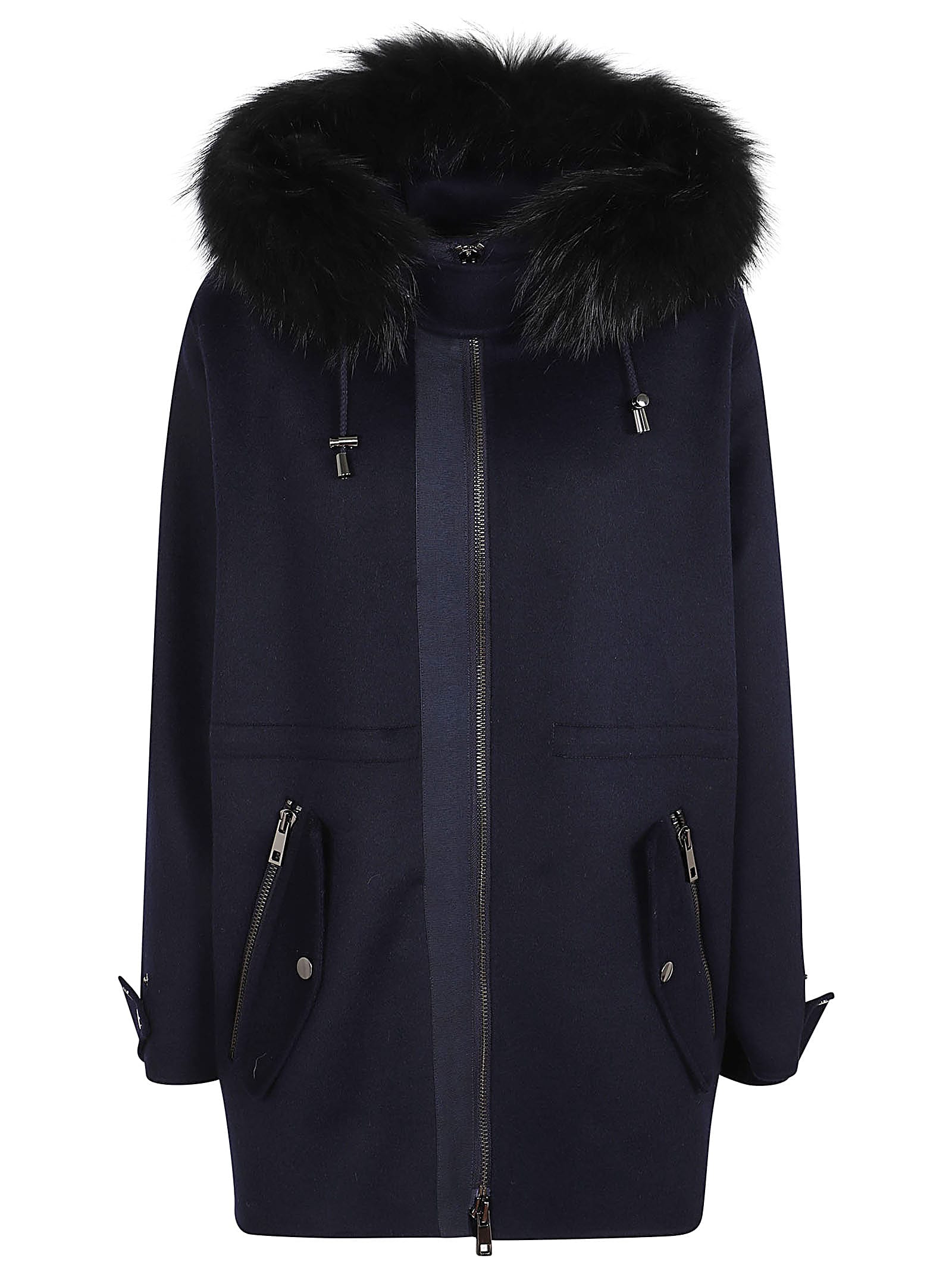 Shop P.a.r.o.s.h Parka C/imbottito E Bordo Pelliccia In Blu