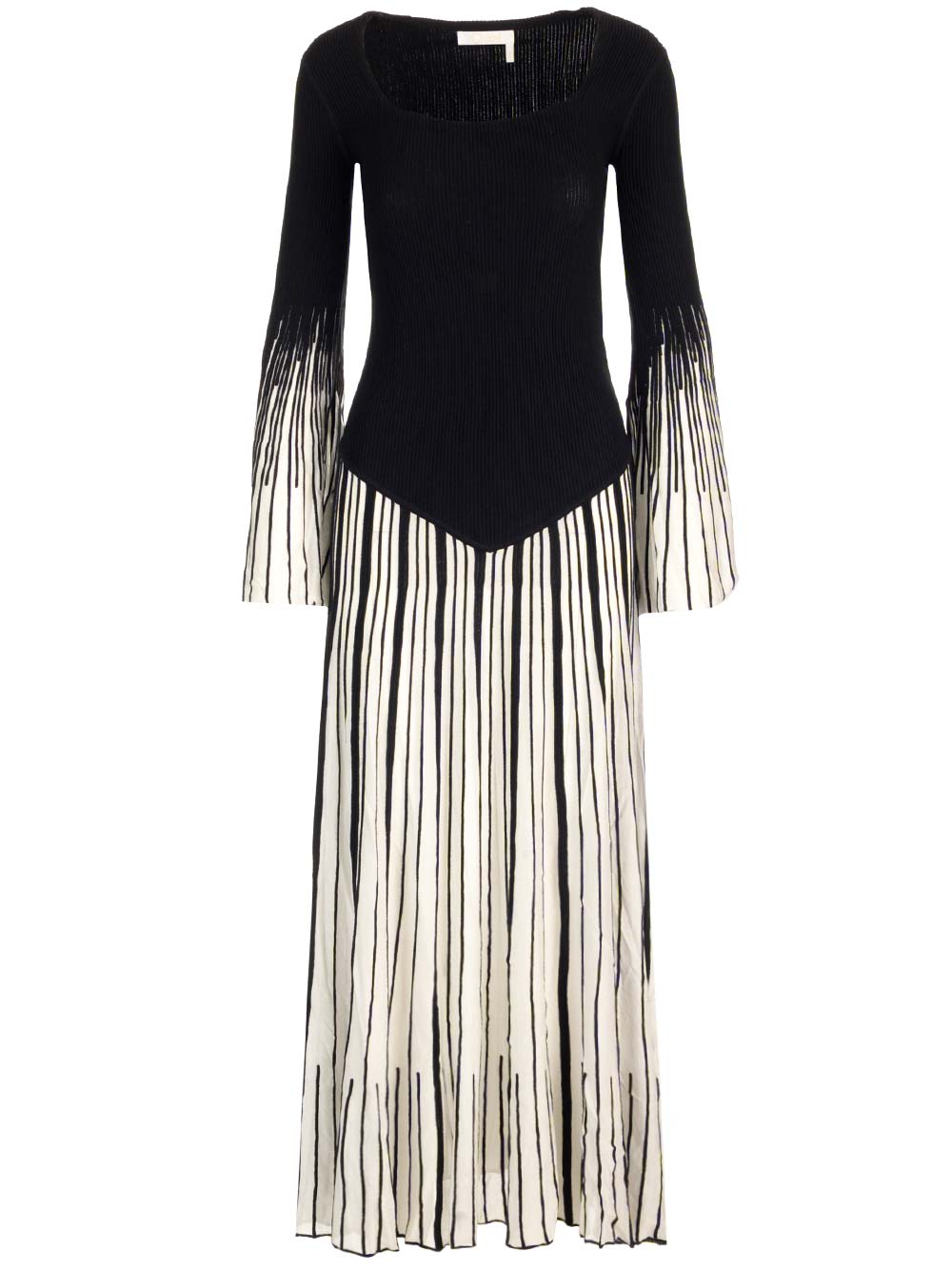 Chloé Pleated Silk-wool Knit Tunic Dress In Black
