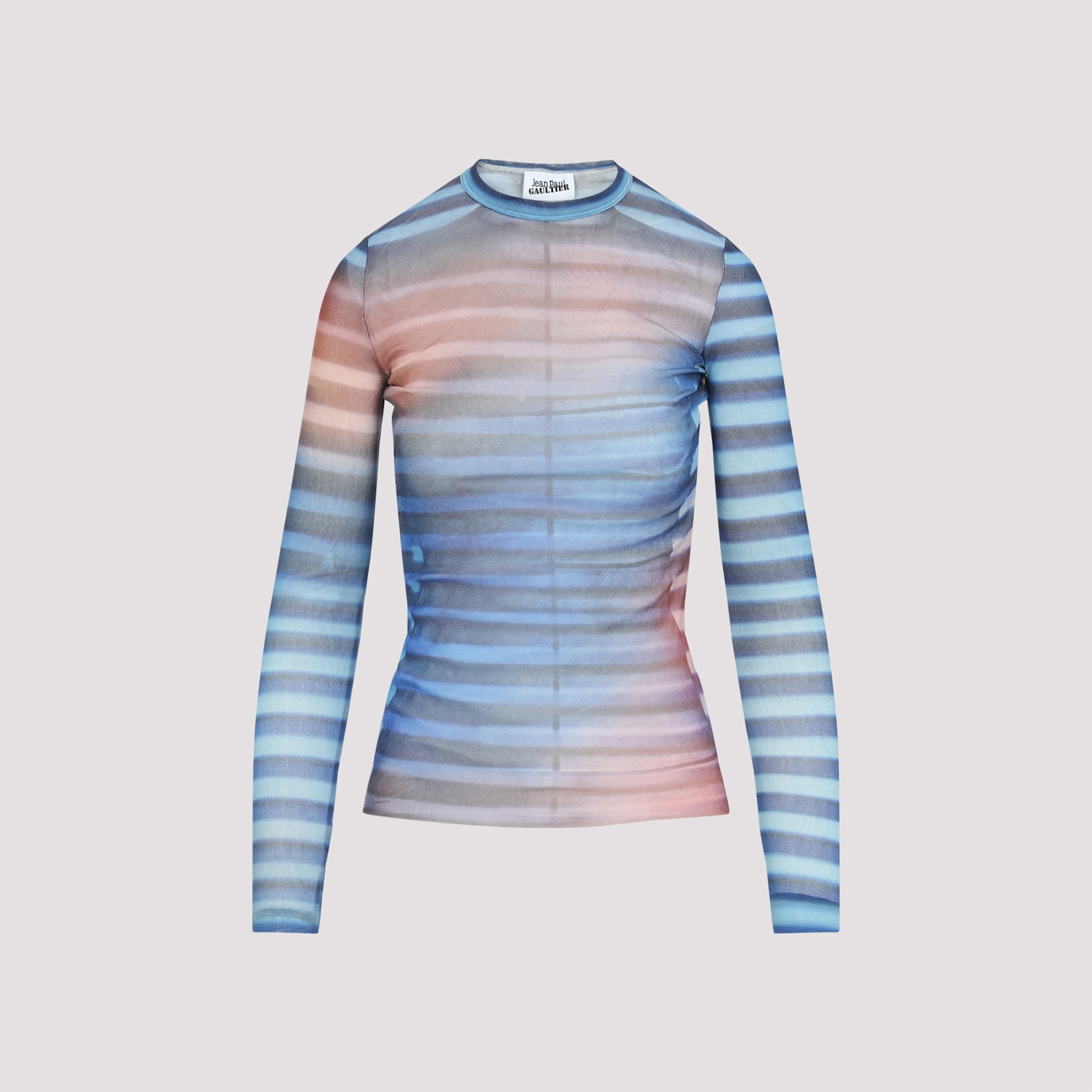 Jean Paul Gaultier Light Blue Mesh Printed Air Long Sleeves Top In Blue
