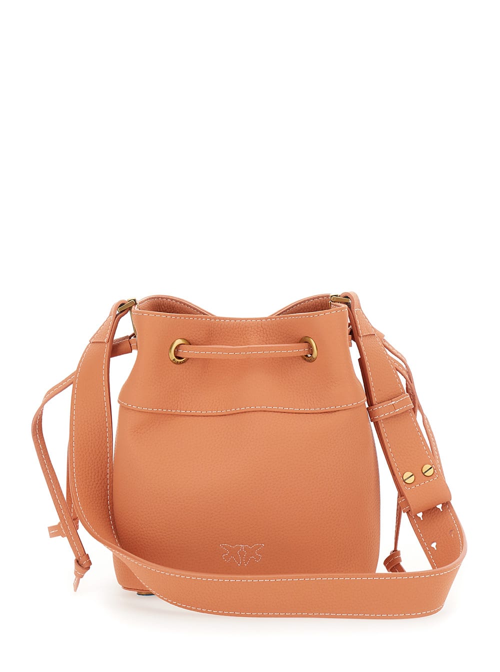 Pinko Leather Shoulder Bag With Logo In Orange