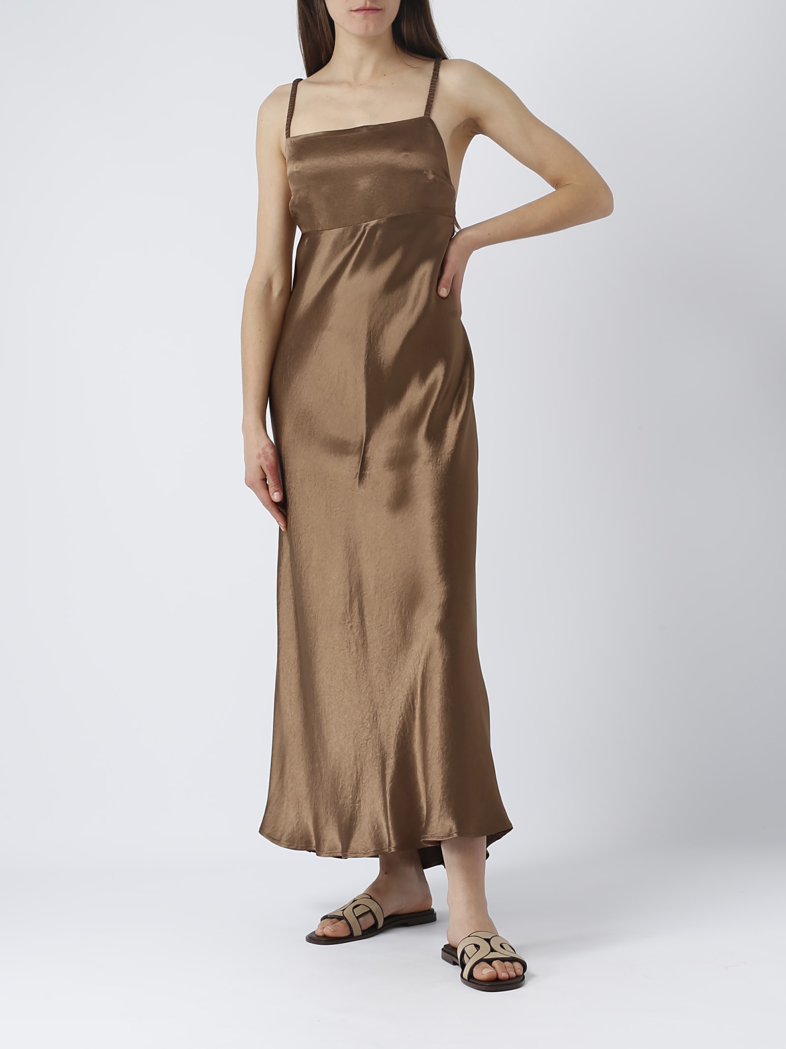 Max Mara Baden Satin Sleeveless Flared Midi Dress In Bruciato