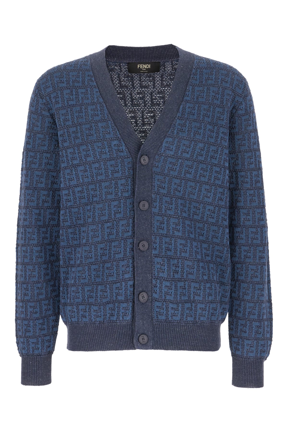 Shop Fendi Embroidered Stretch Linen Blend Cardigan In Jeans