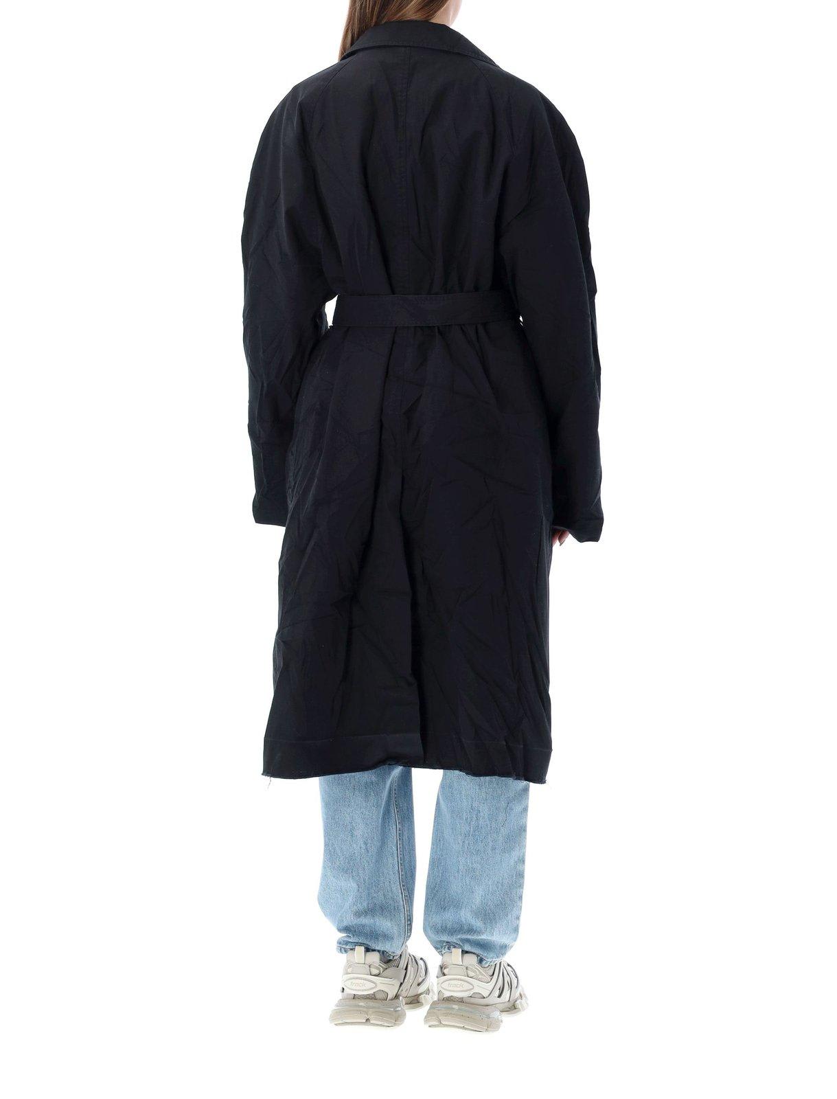 Shop Balenciaga Belted Long-sleeved Coat In Black