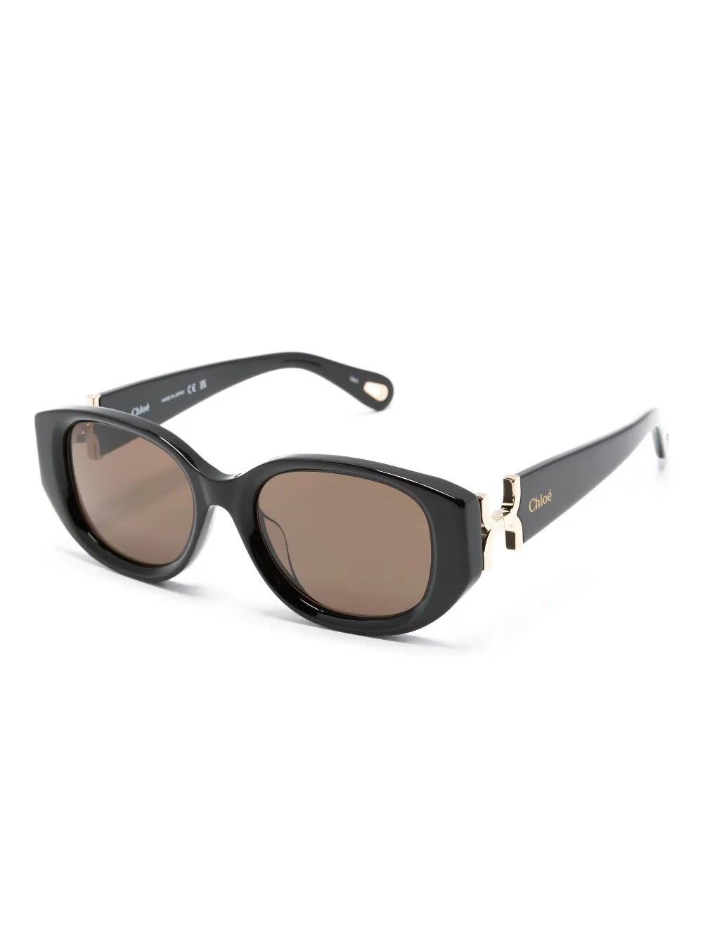 Shop Chloé Black Oval-frame Sunglasses