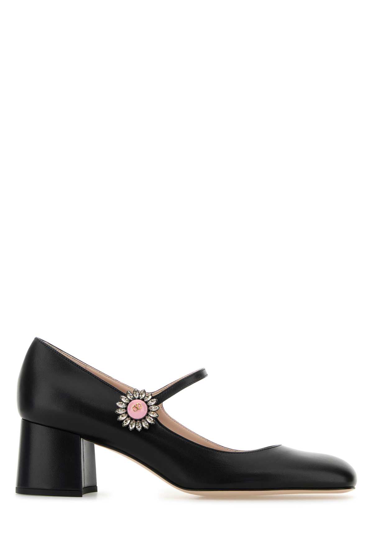 Valentino Leather Block Heel Pumps With Embellished Detail In Pink