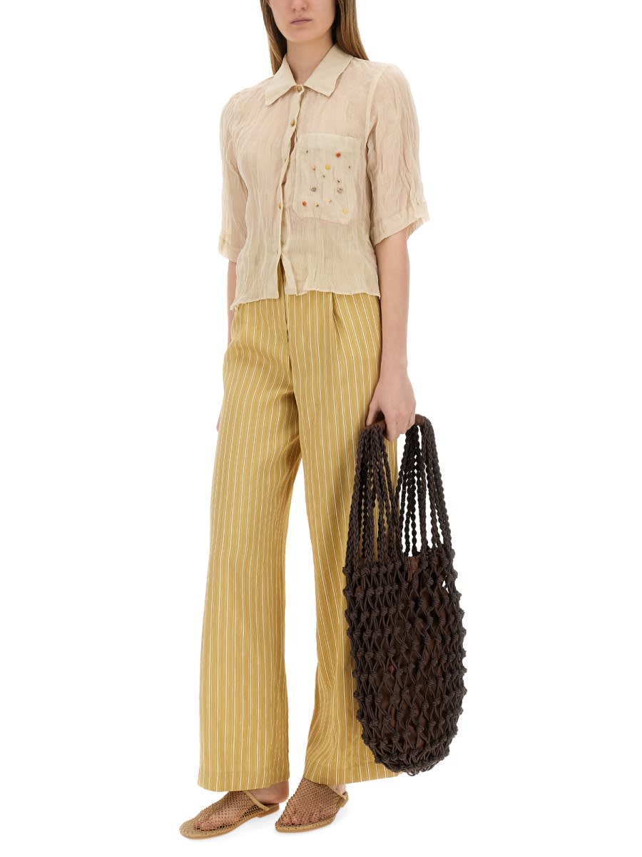 Alysi Striped Satin Tailored Pants In Beige