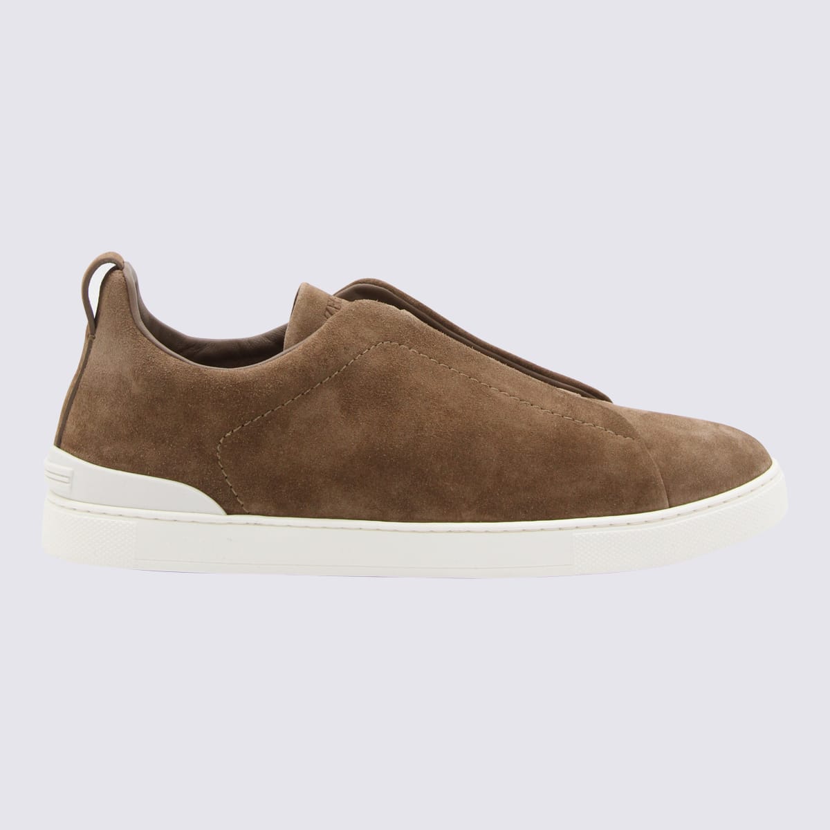 Shop Zegna Taupe Suede Slipon Sneakers In Cioccolato