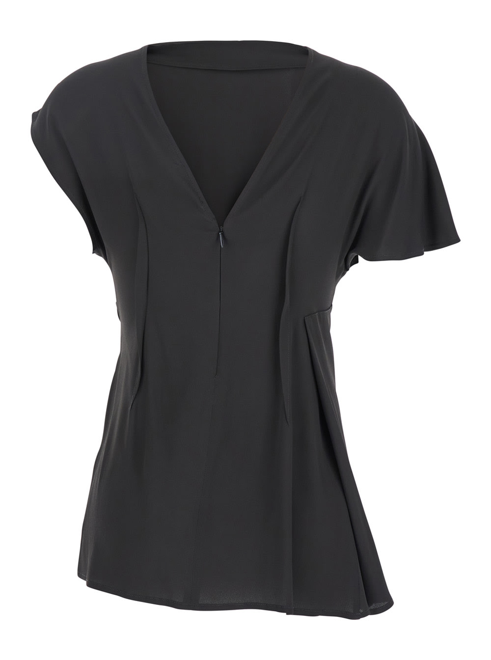 Shop Semicouture Black Crewneck Top With Short Sleeves In Silk Blend Woman In Grey