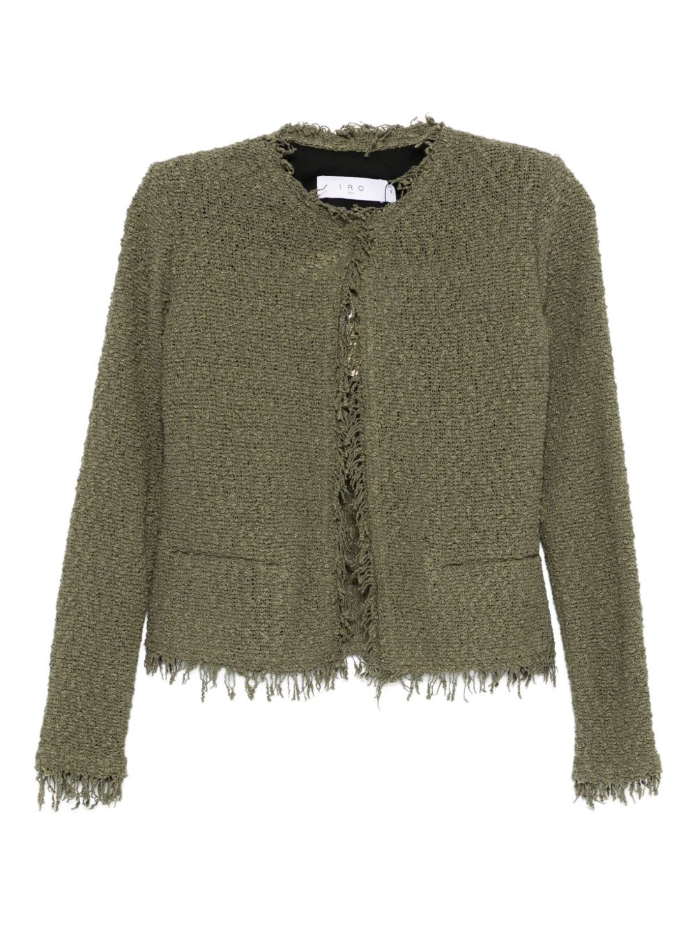 Iro Cotton Jacket With Frayed Edges And Tweed Texture In Green