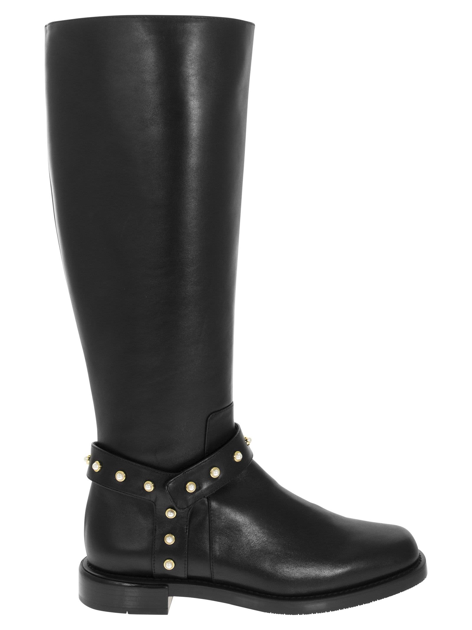 Stuart Weitzman Pearl Moto - Leather Boot With Pearls