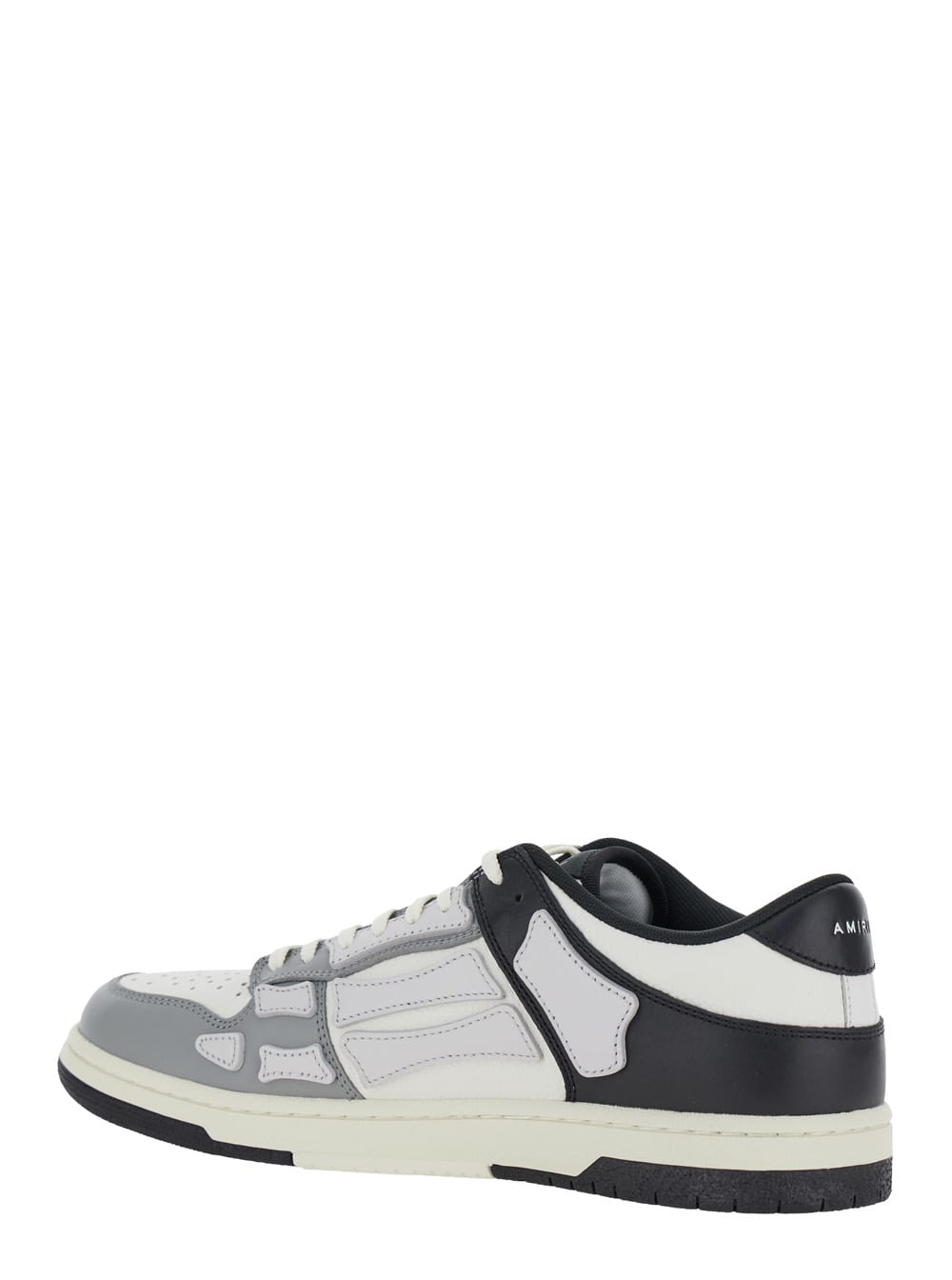 Shop Amiri Skel Top Low Grey And Black Bi-color Sneakers With Skeleton Patch In Leather Man