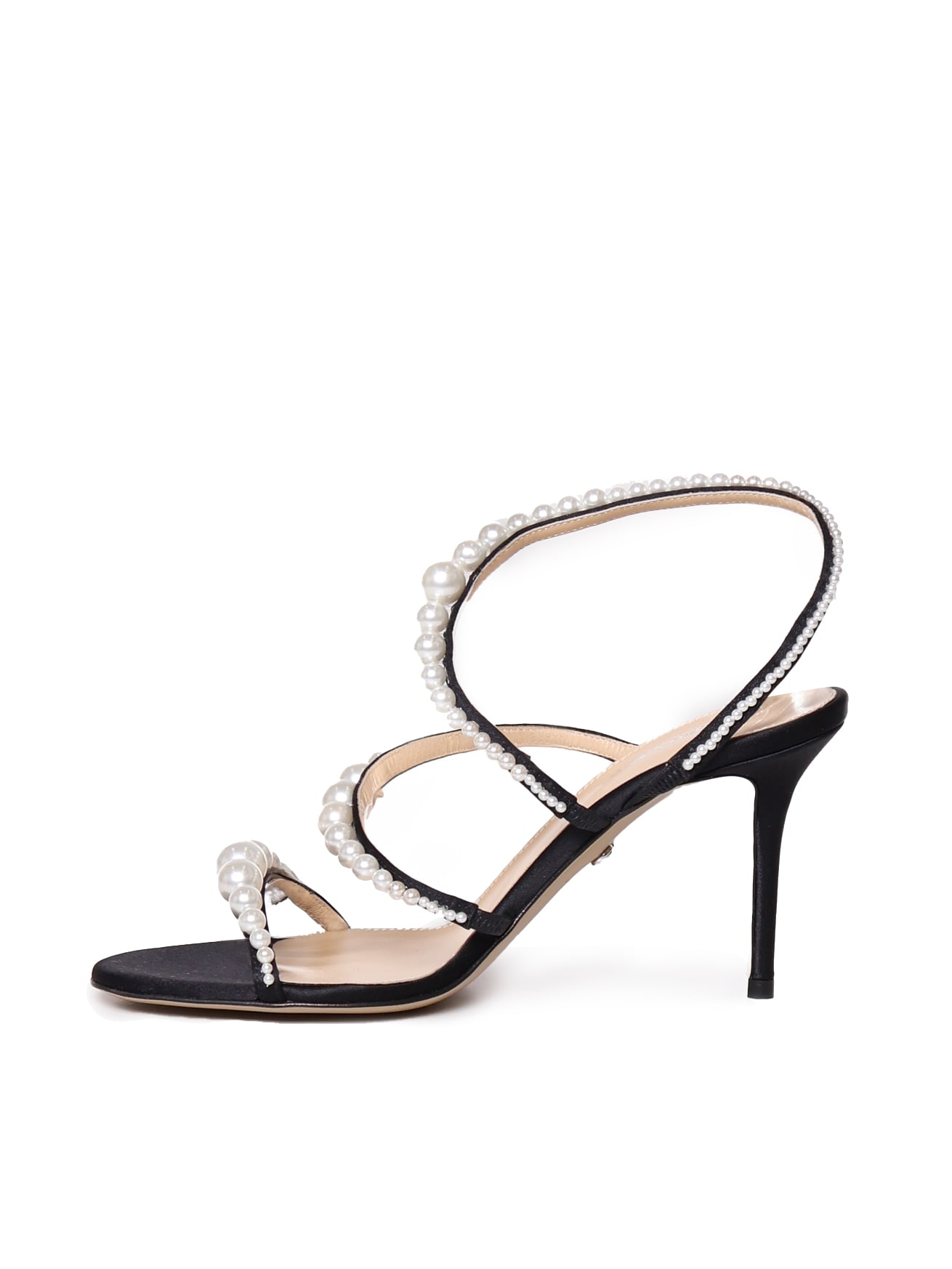 Mach & Mach Sirene Sandals With Satin And Pearls In Black