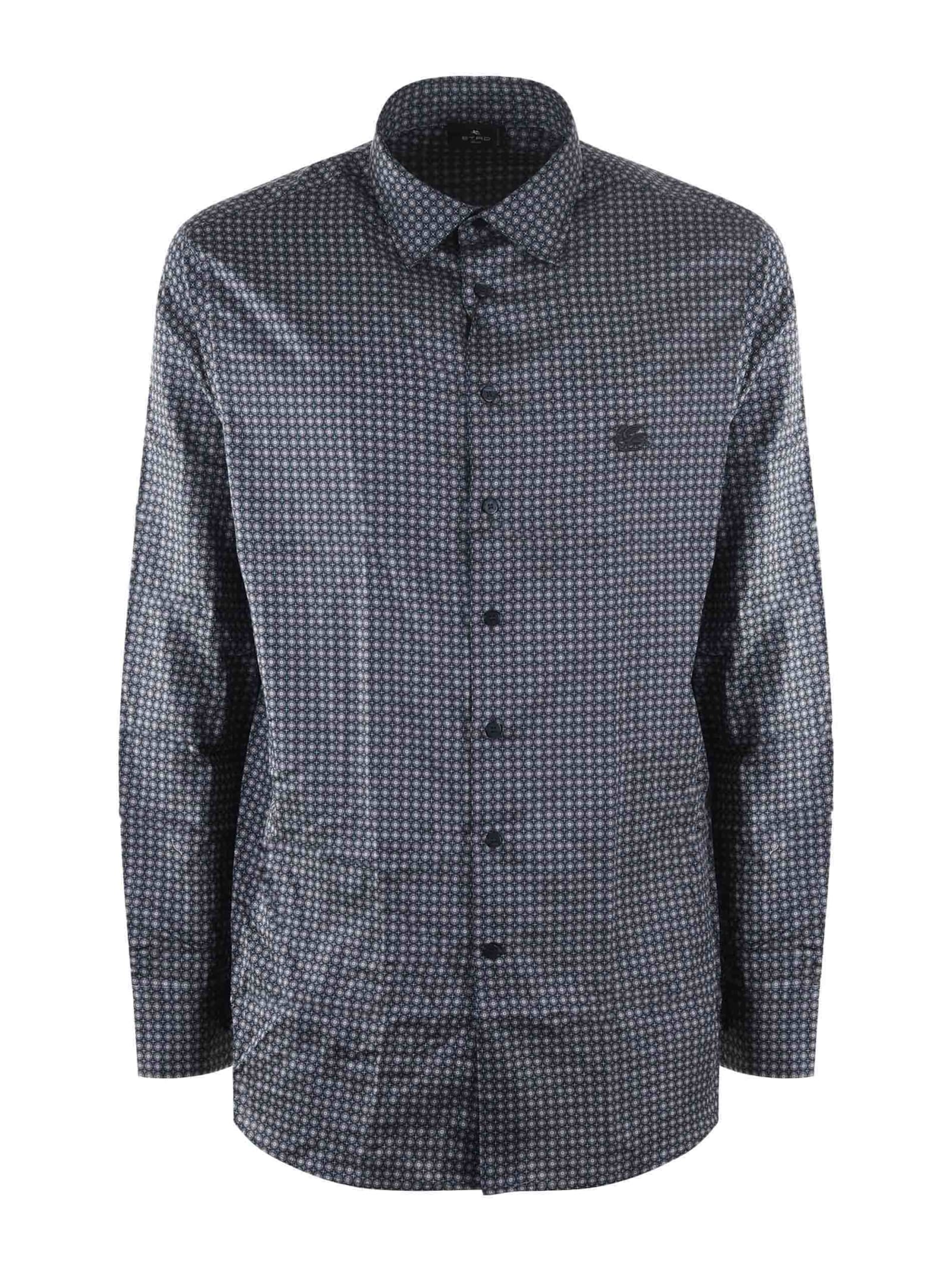 Shop Etro Shirt In Grigio Scuro/blu Scuro