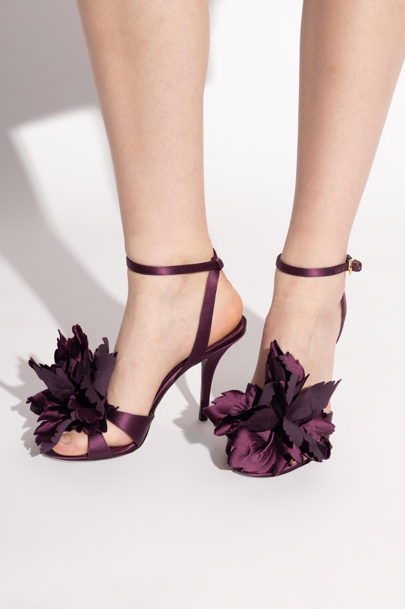 Ferragamo Flower Embellished High Heel Sandal In Burgundy