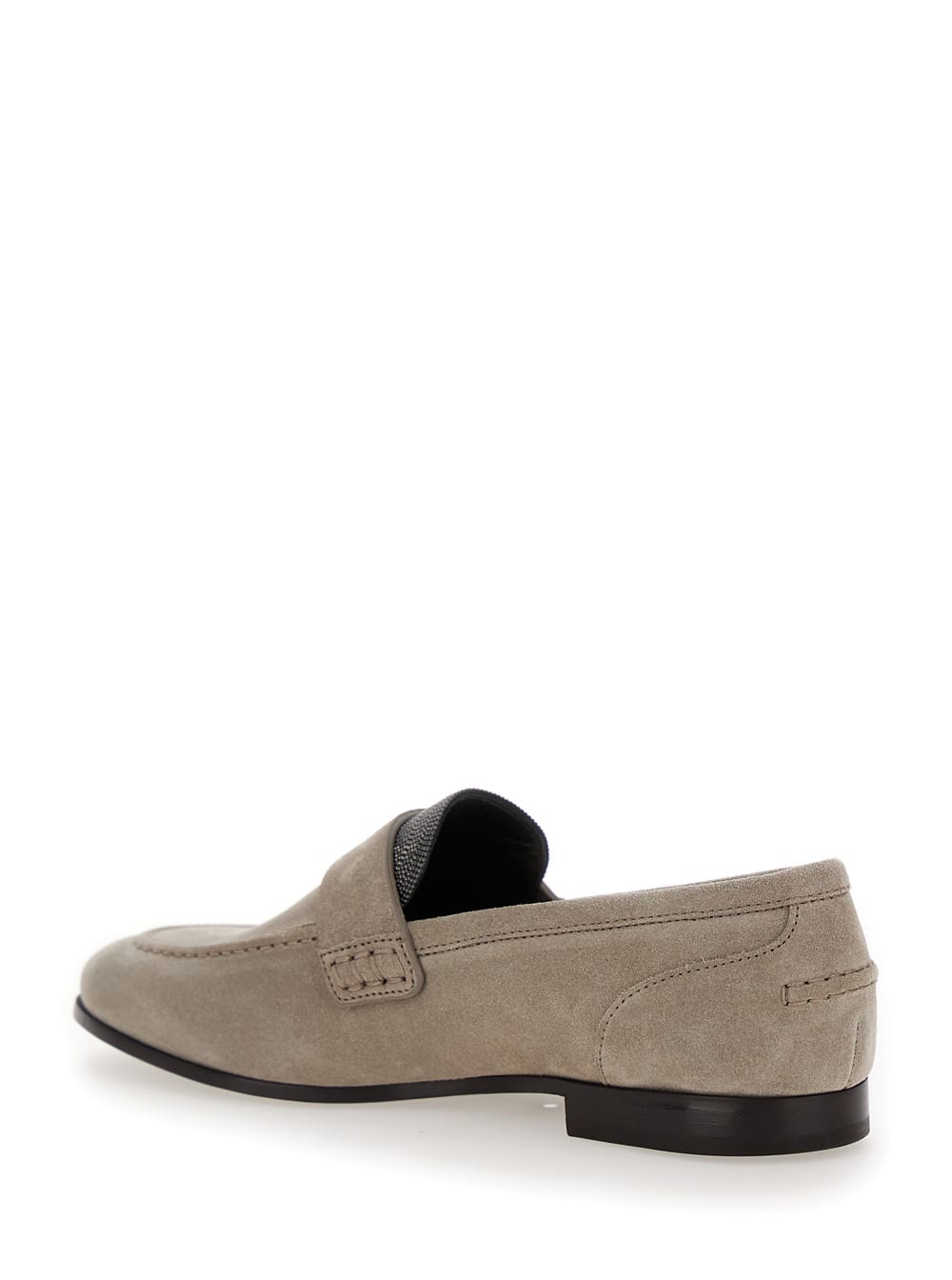 Shop Brunello Cucinelli Beige Slip-on Loafers With Monile Detail In Suede Woman