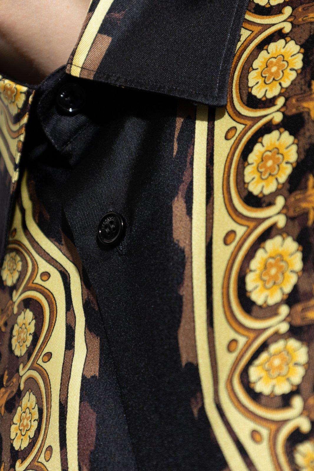 Shop Versace Barocco-printed Button-up Shirt In Golden