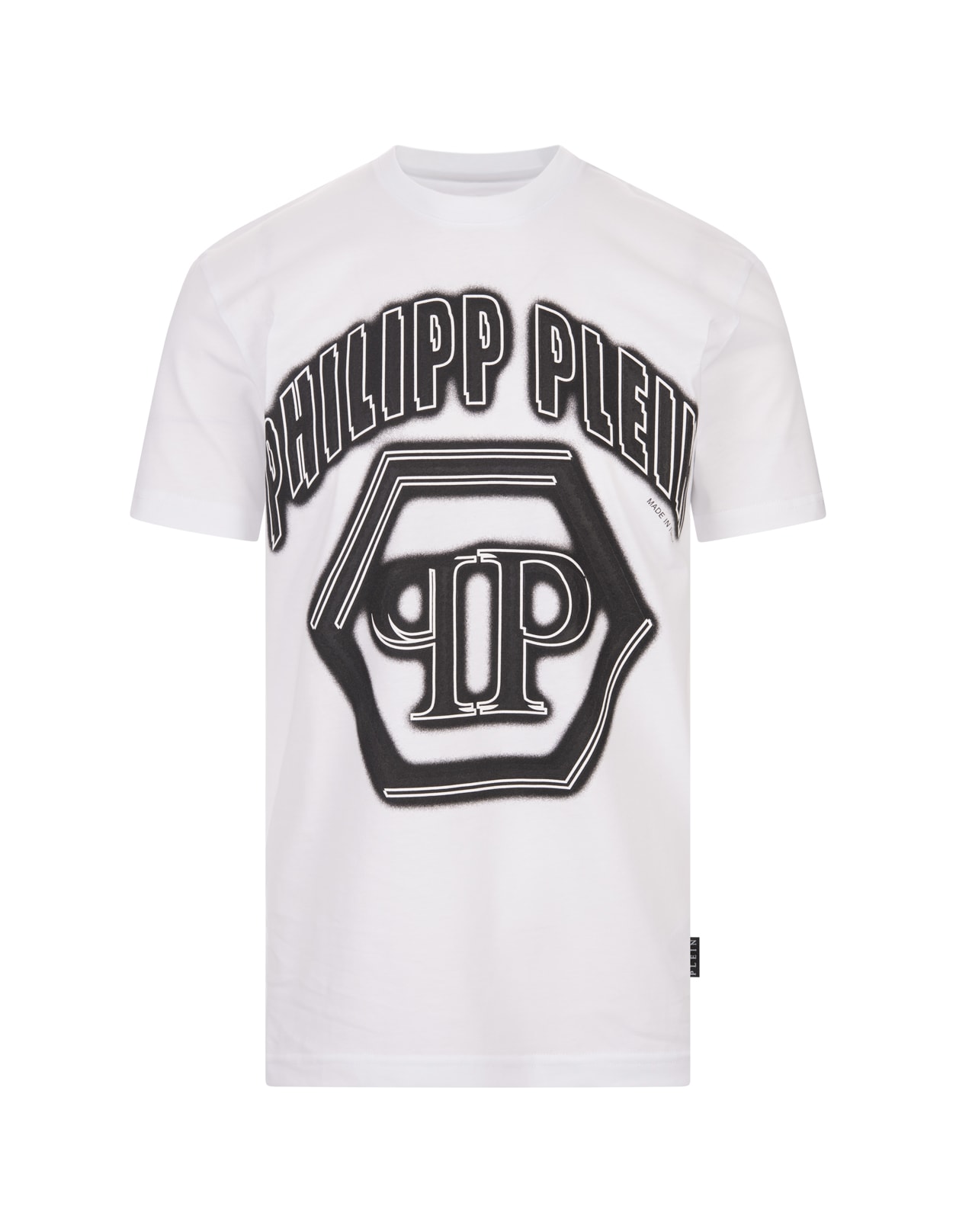 Shop Philipp Plein White T-shirt With Pp Hexagon Print