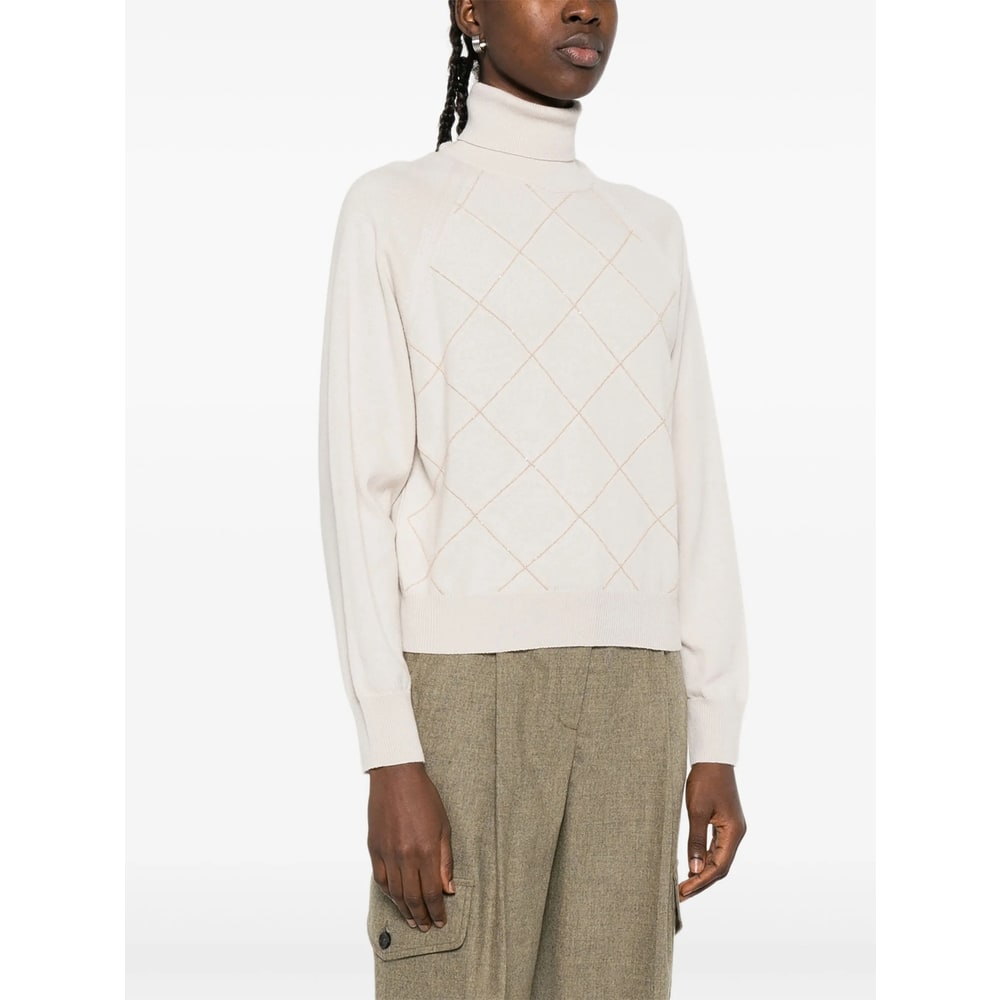 Peserico Diamond-pattern Turtleneck Sweater In Neutral