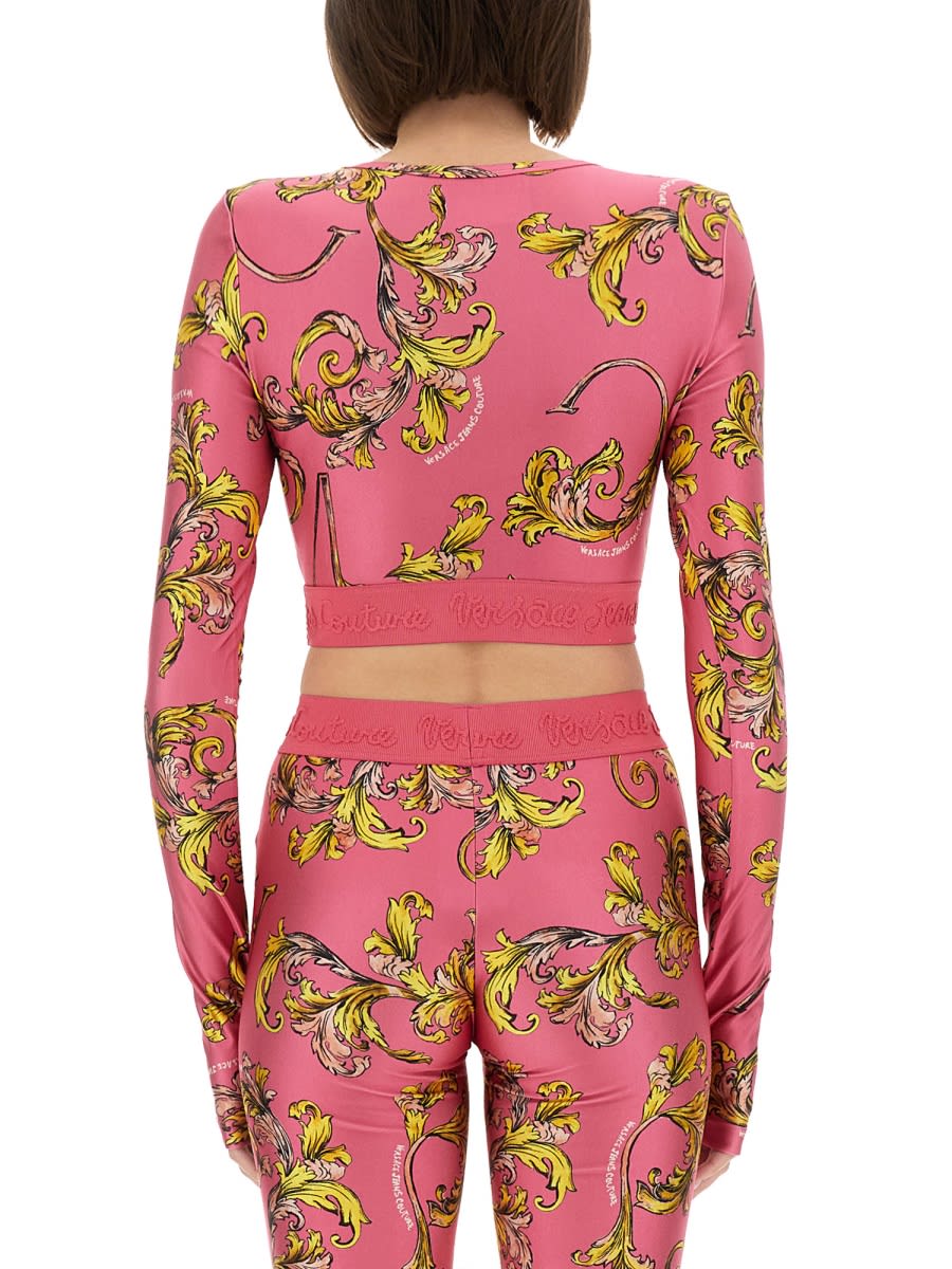 Versace Jeans Couture Outline Barocco Crop Top In Pink