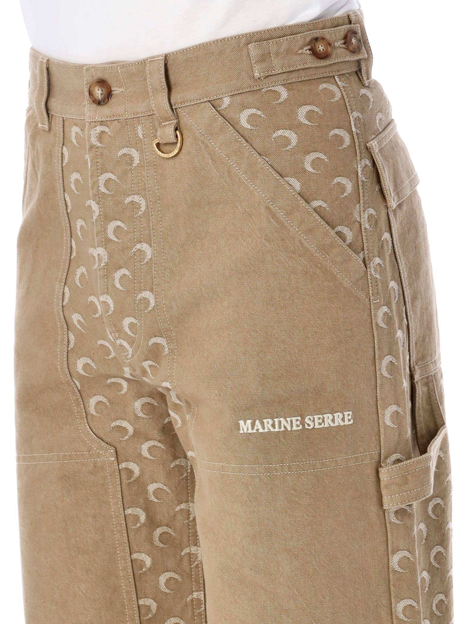 Shop Marine Serre Moon Jacquard Twill Workwear Pants In Dark Beige