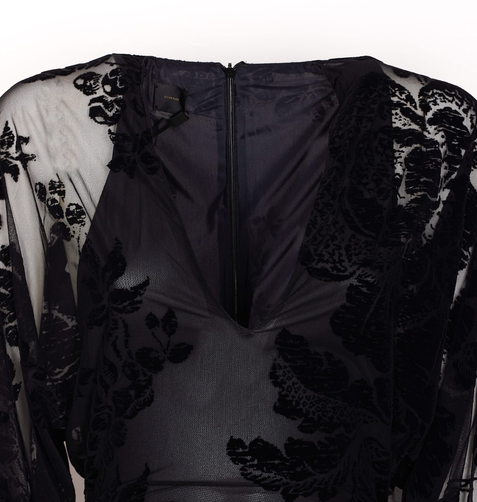 Pinko Mini Dress With Textured Floral Pattern In Black