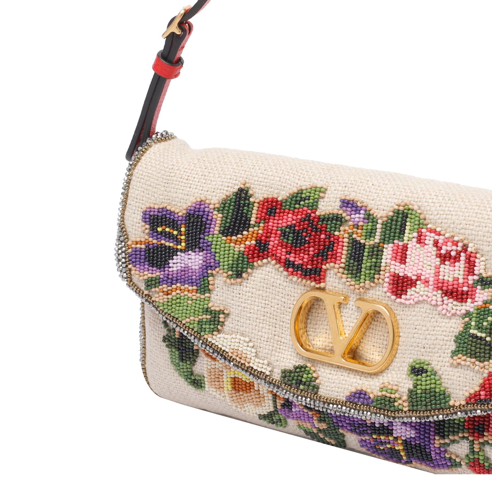 Valentino Small Vain Soft Shoulder Bag Embroidered In Sand