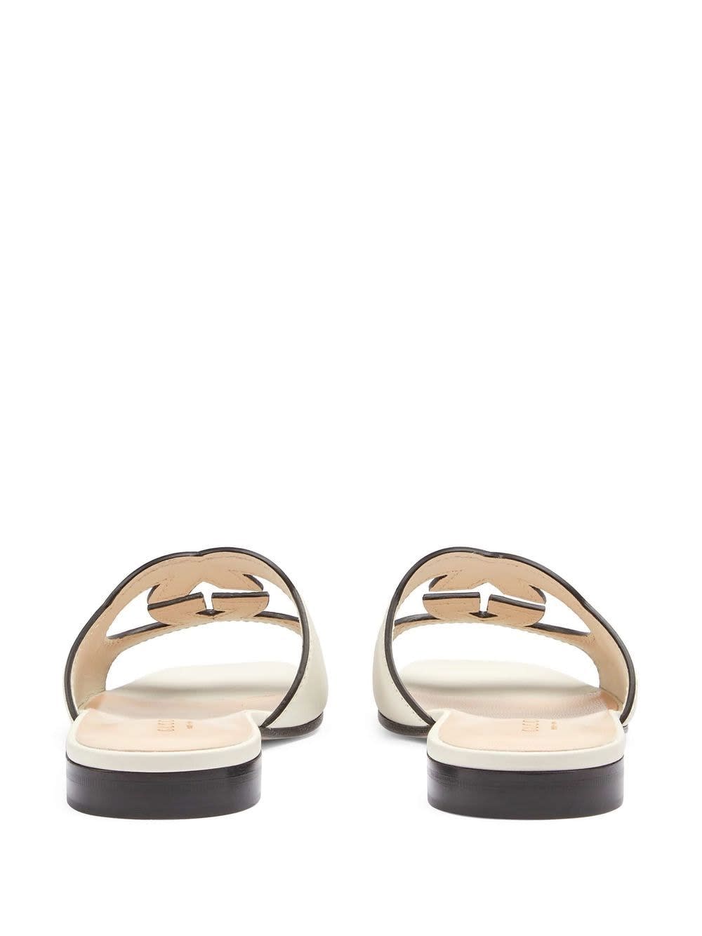Gucci Leather Flat Sandals In White