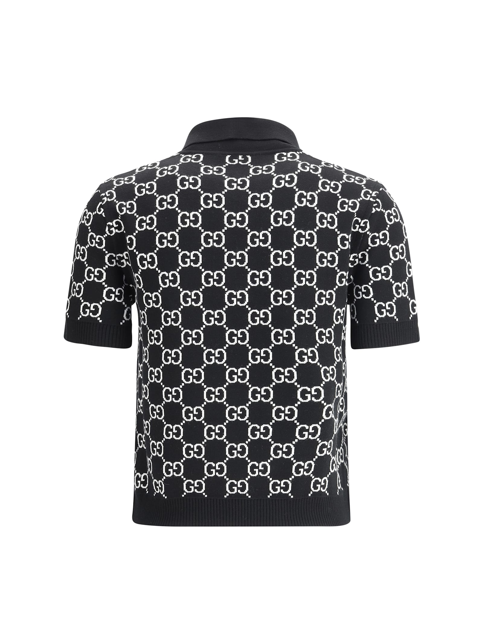 Shop Gucci Gg Wool Jacquard Polo Top In Black/white