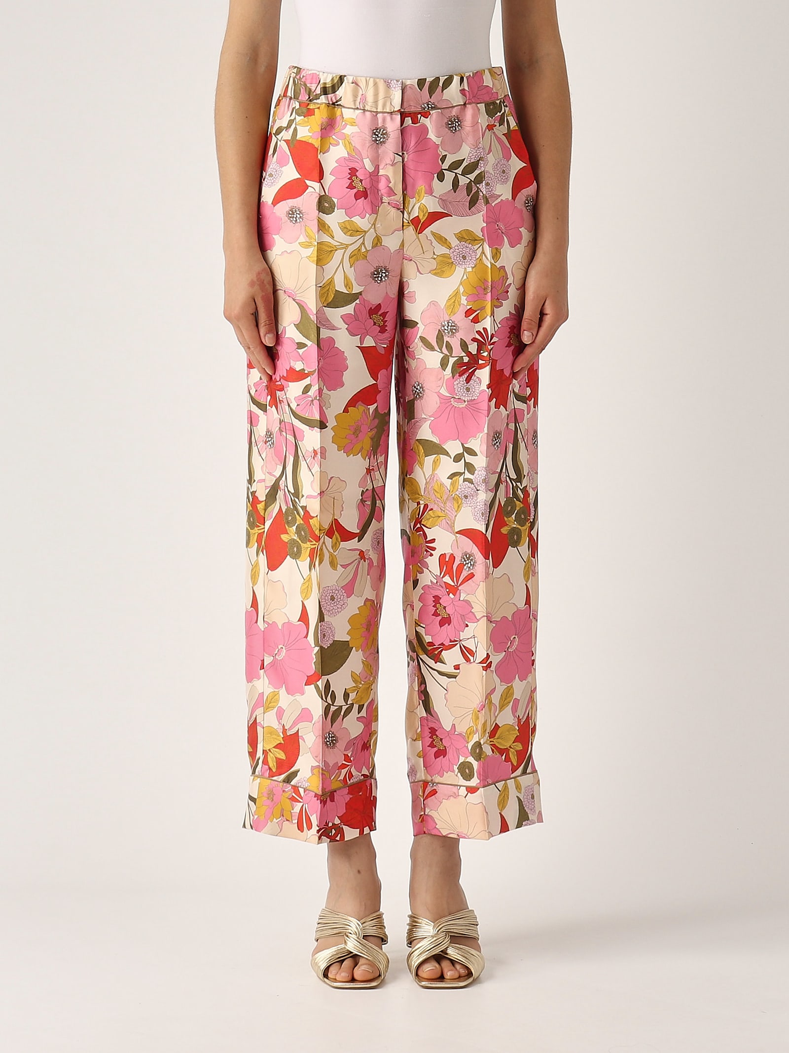 's Max Mara Elastic Waistband Floral Print Lightweight Wide Leg Trousers In Floreale