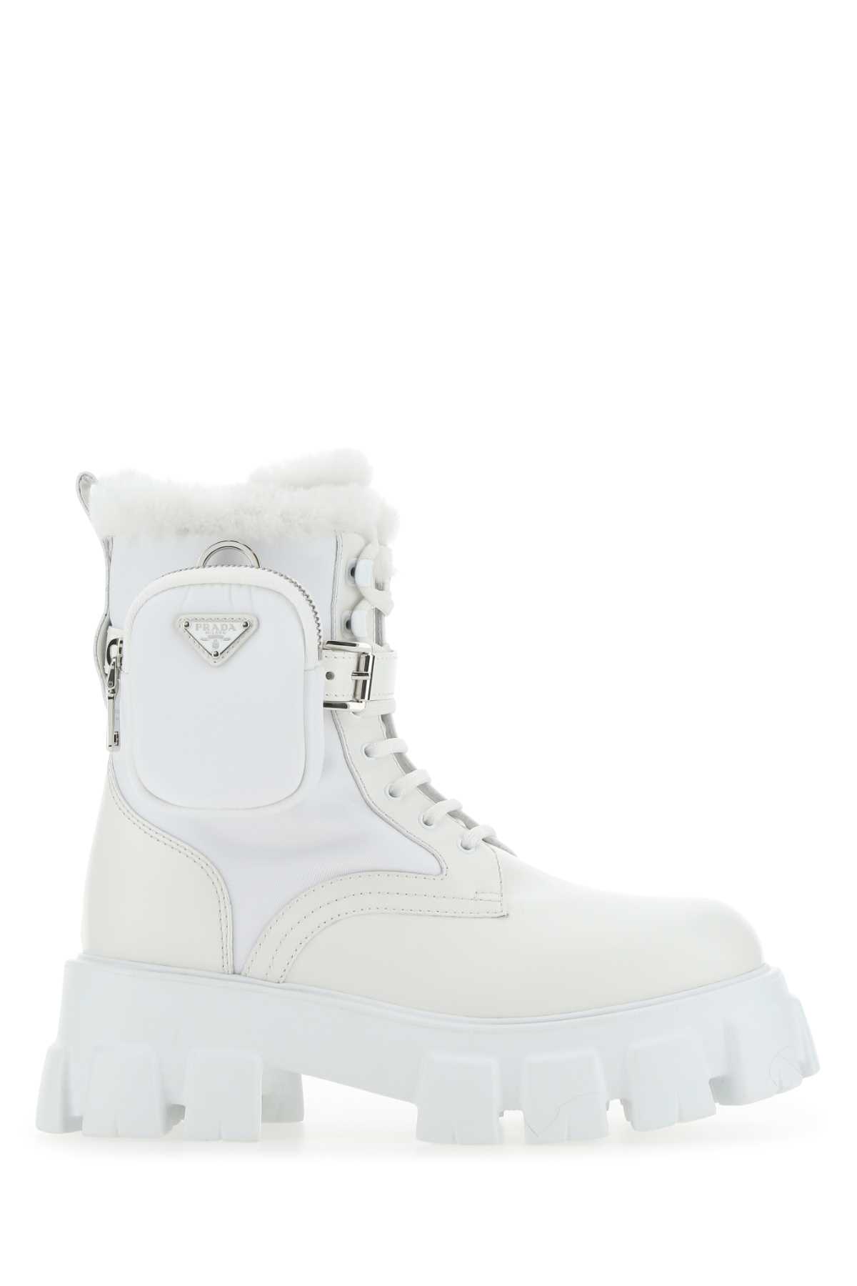 Shop Prada White Leather And Re-nylon Monolith Boots In F0009
