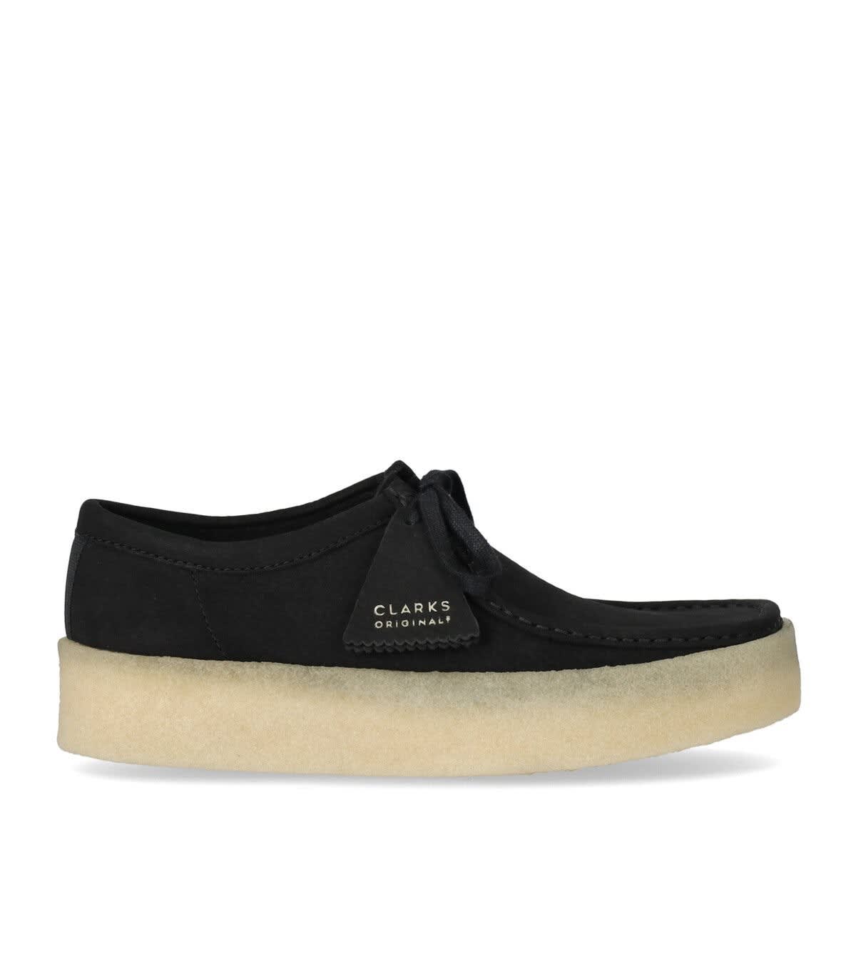 CLARKS WALLABEE CUP LACE UP SHOES IN BLACK NUBUCK