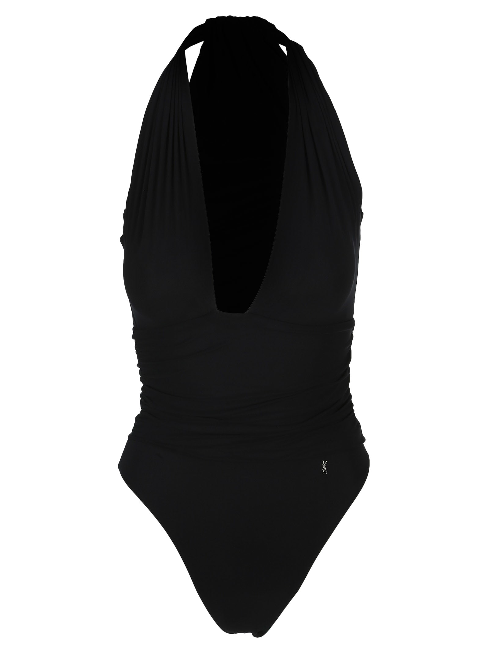 Saint Laurent Swimsuit Draped On Shoulder In Black