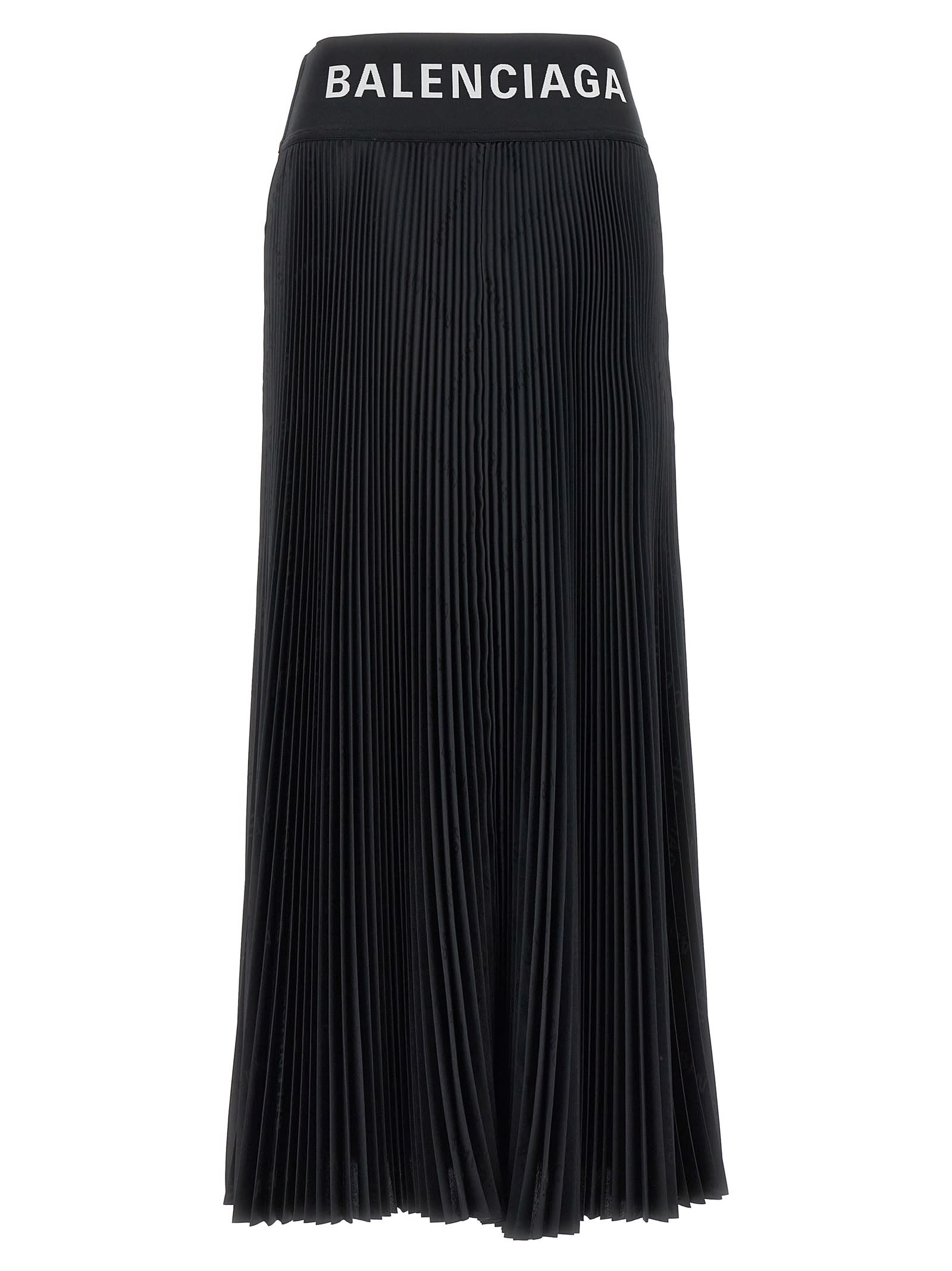 Balenciaga Logo Pleated Skirt In Black