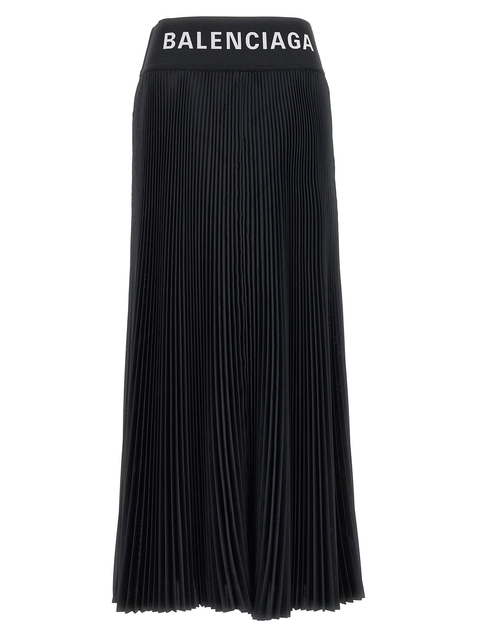 Shop Balenciaga Logo Pleated Skirt In Black