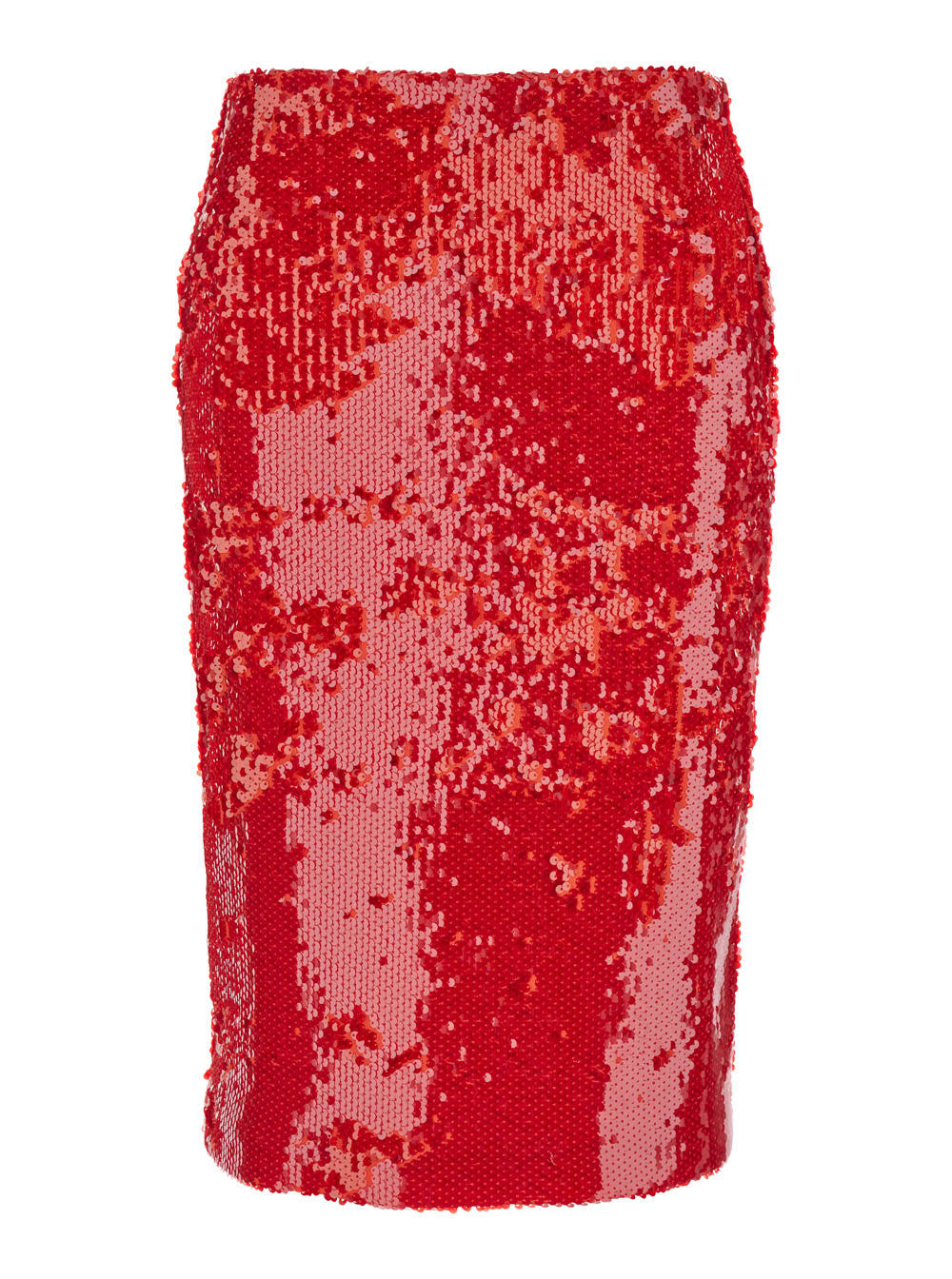 Red Rhinestoned Skirt With High Waist In Tech Fabric Stretch Woman