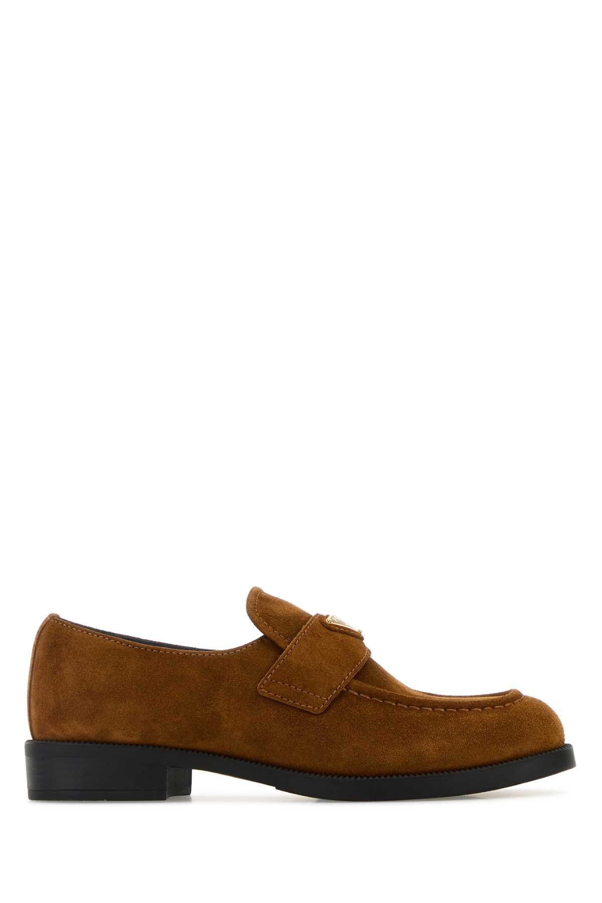 Prada Camel Suede Loafers In Brown