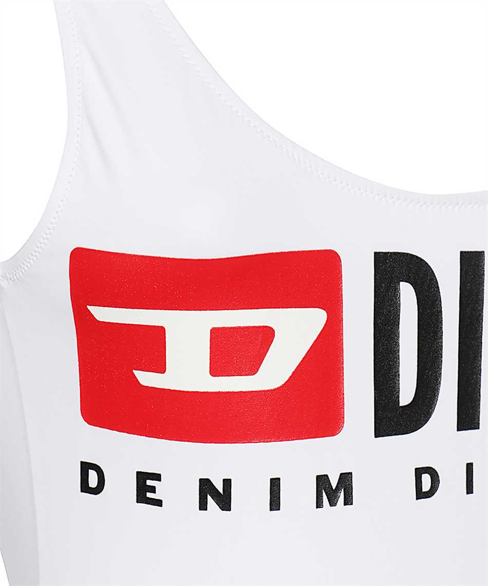 Diesel Solid Color Bfsw-pamela One-piece Swimsuit With Printed Logo In White