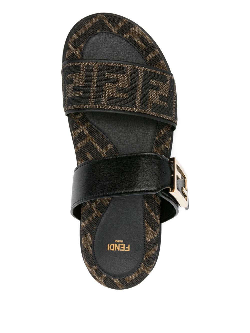 Fendi Leather Sandals With Double Strap And Buckle In Blue