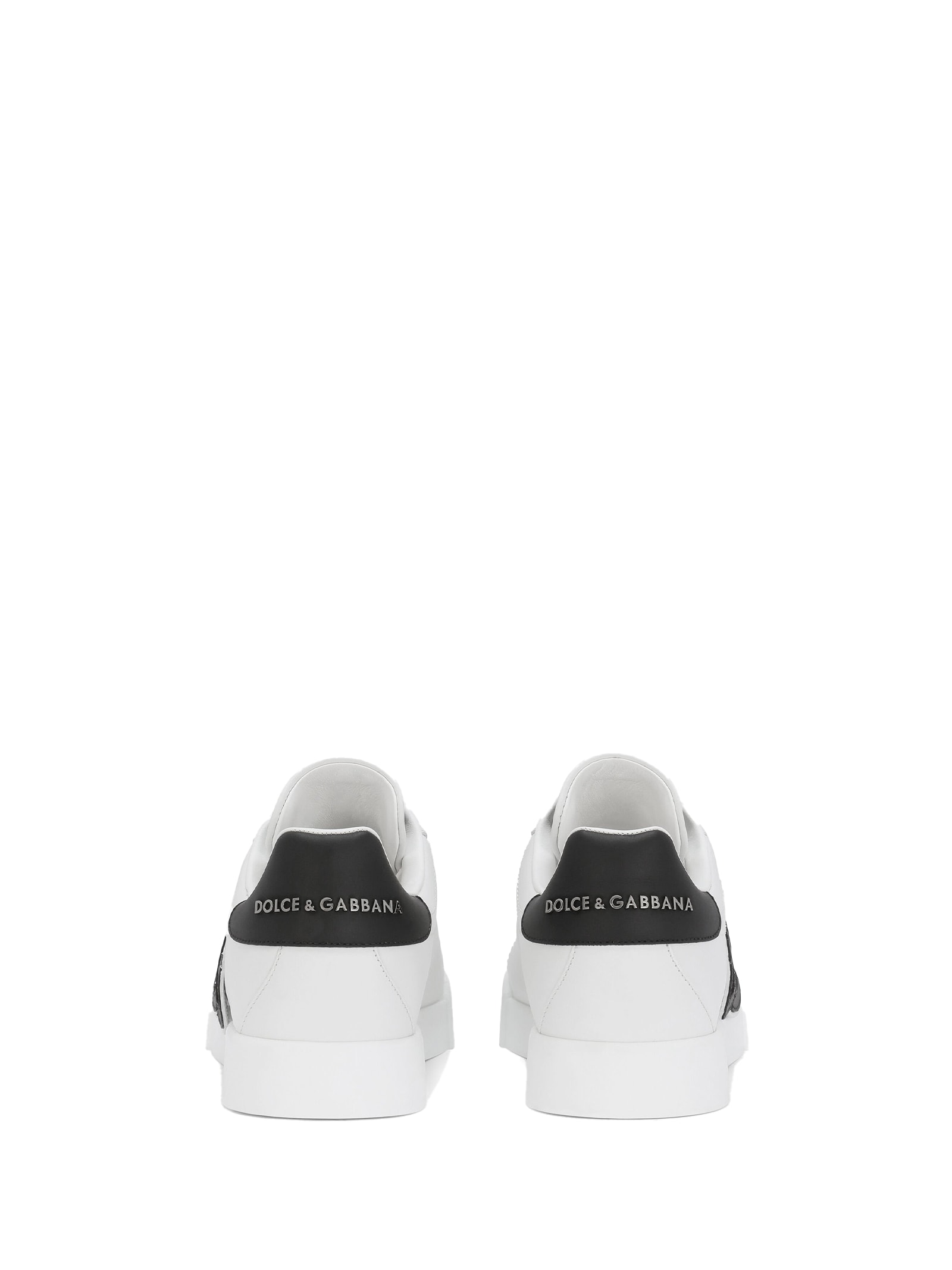 Shop Dolce & Gabbana Portofino Leather Sneaker With Logo In Bianco Nero