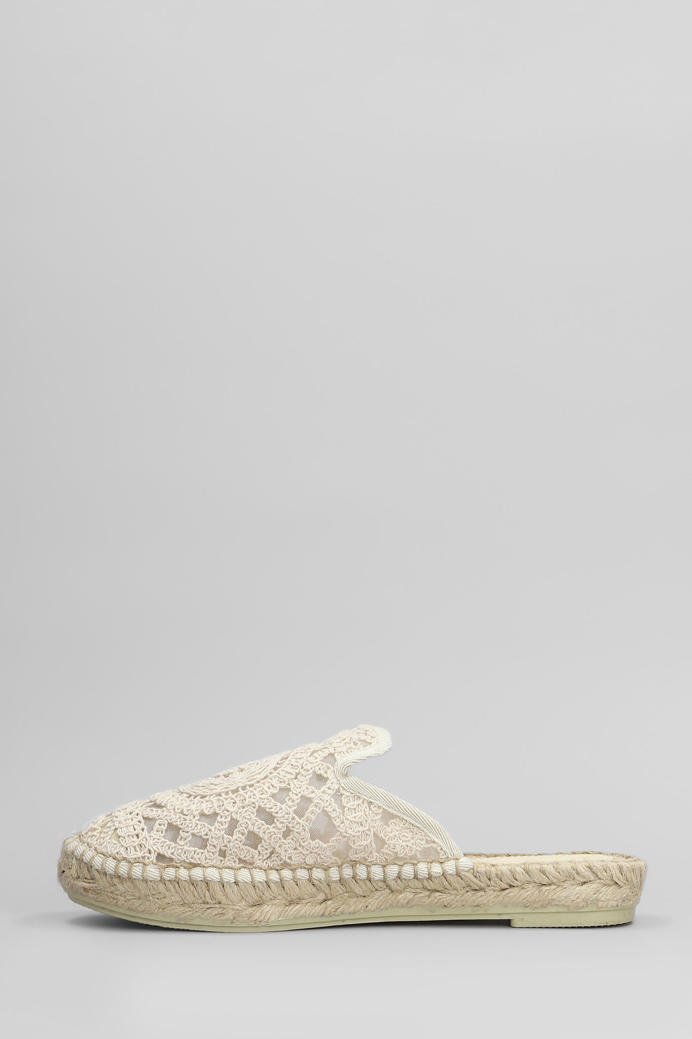 Mc2 Saint Barth Isa Macrame Slipper-mule In Beige Canvas In Neutral