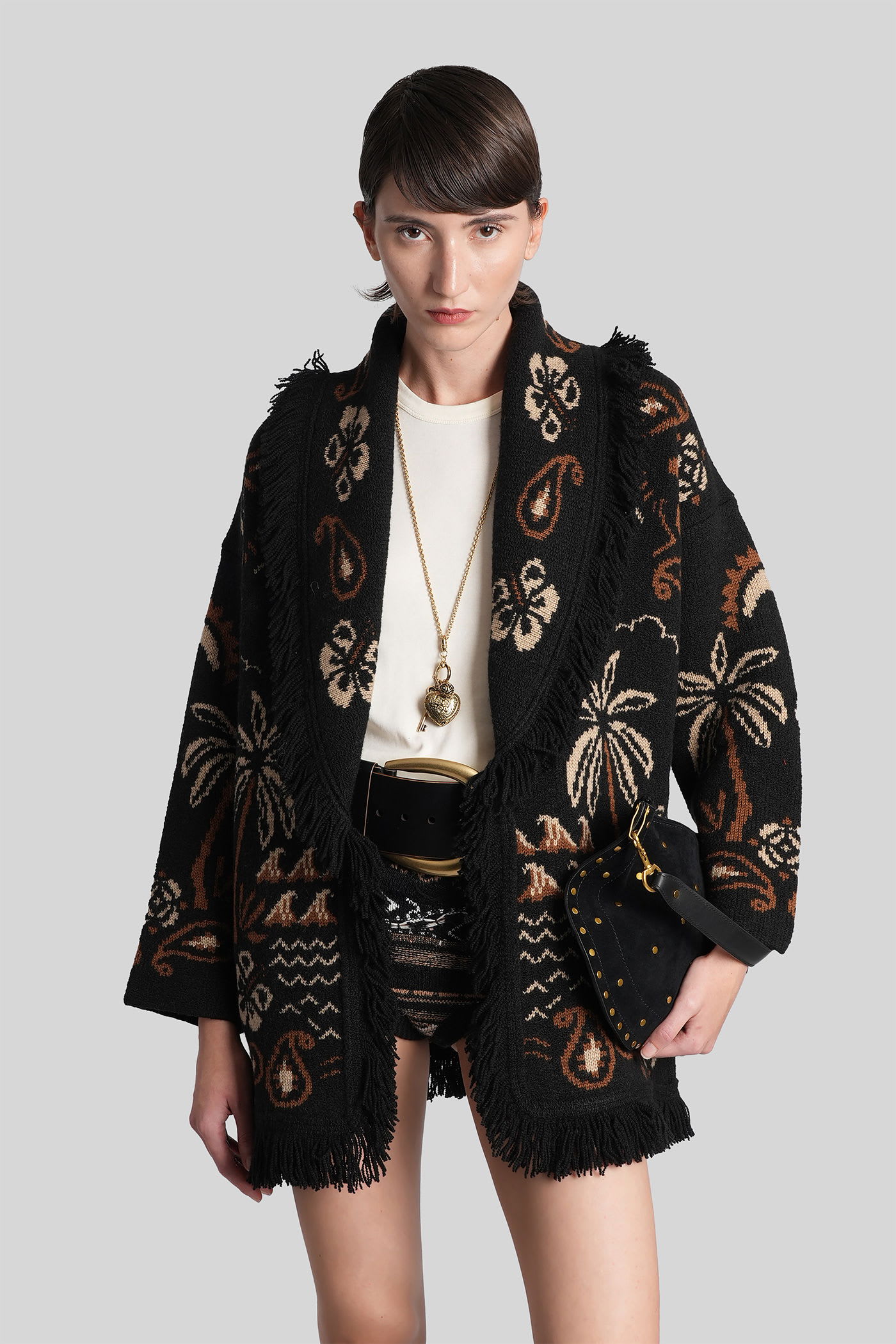 Alanui Cardigan In Multicolor Wool In Black