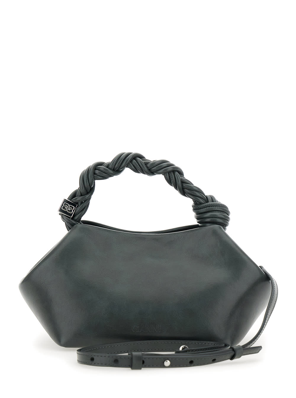 Ganni 'bou' Grey Handbag With Adjustable And Removable Shoulder Strap In Leather Woman In Black