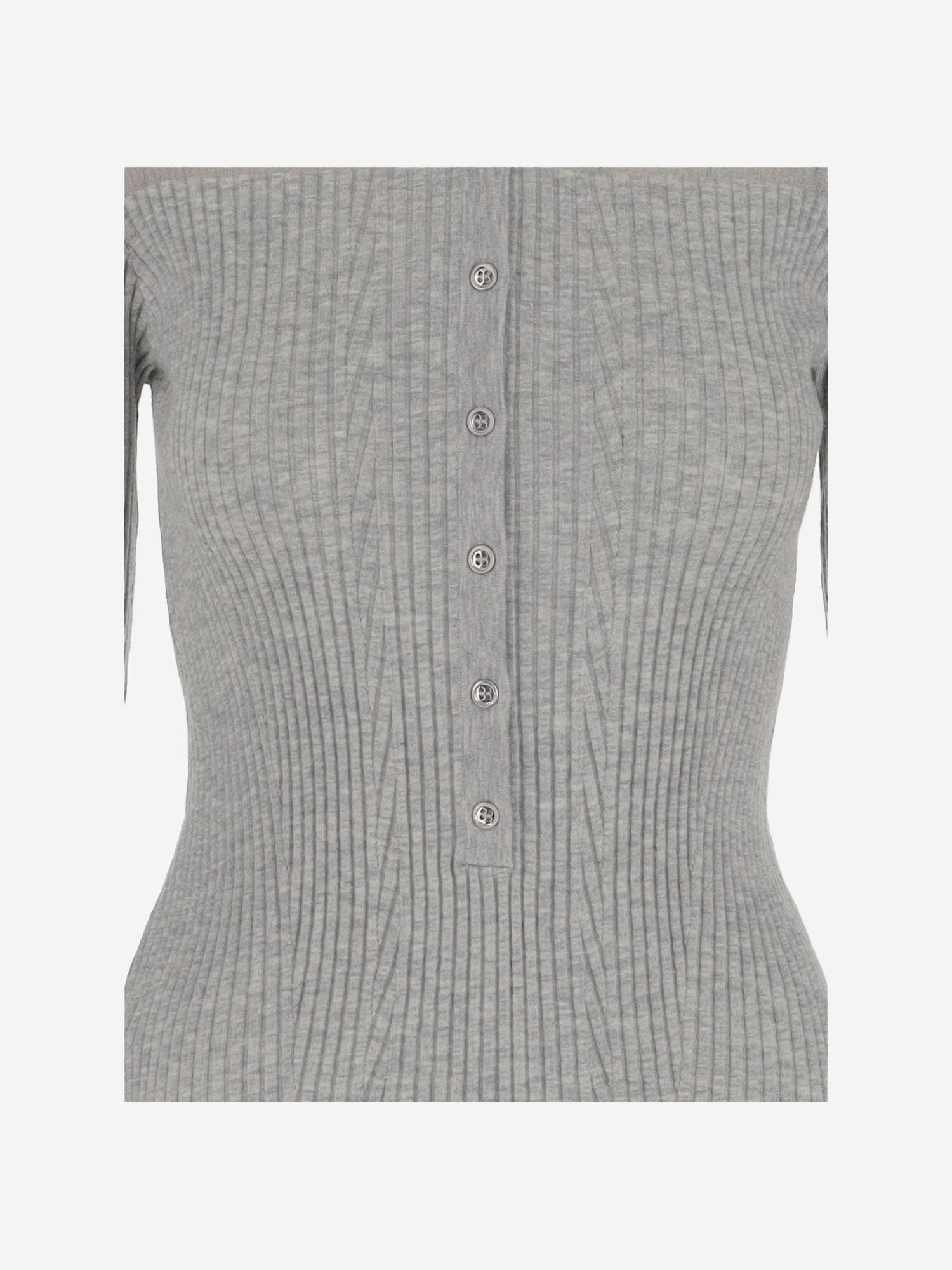 Pinko Ribbed Spread Collar Polo Top In Grey